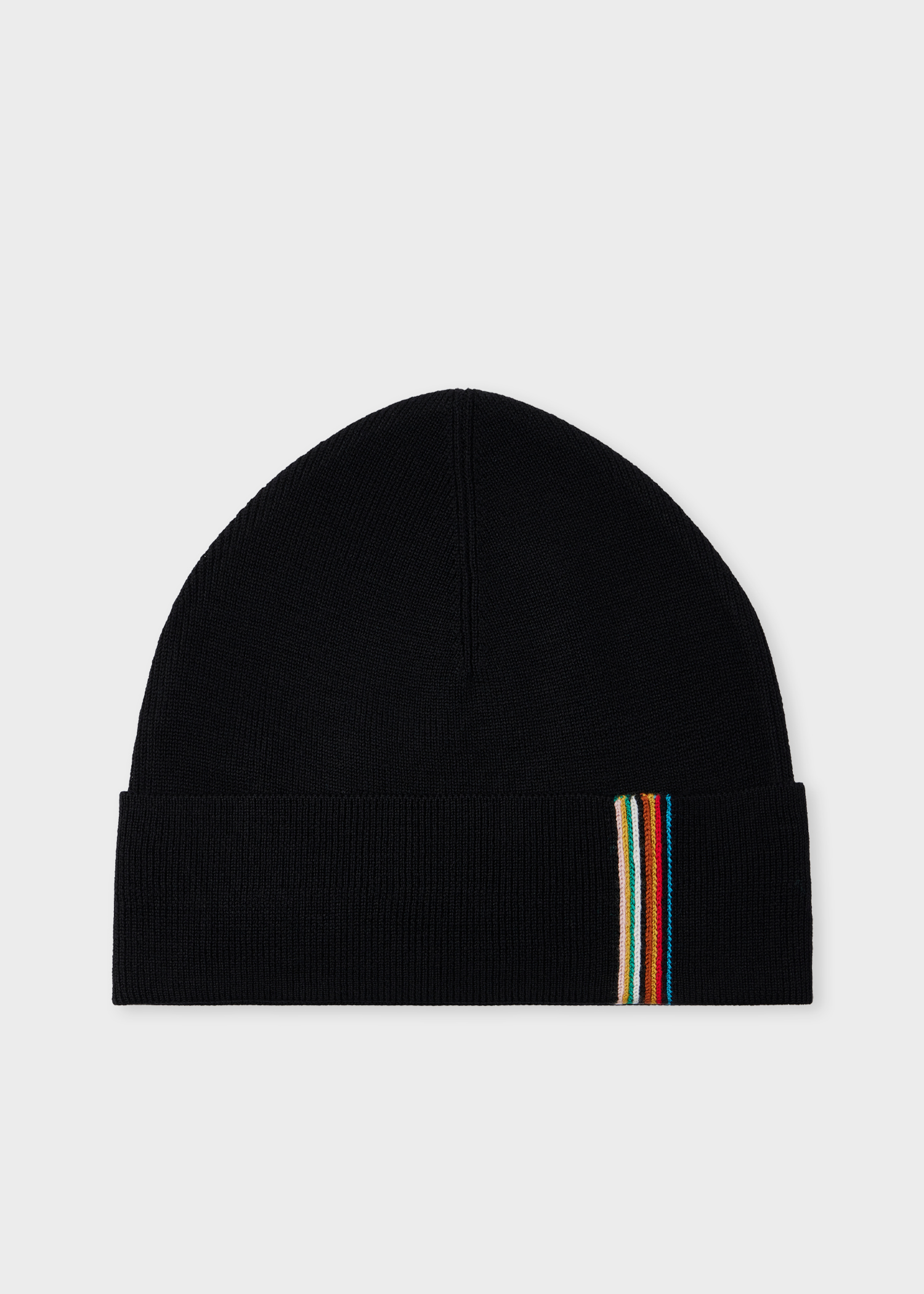 Men's Black Merino Wool 'Signature Stripe' Trim Beanie
