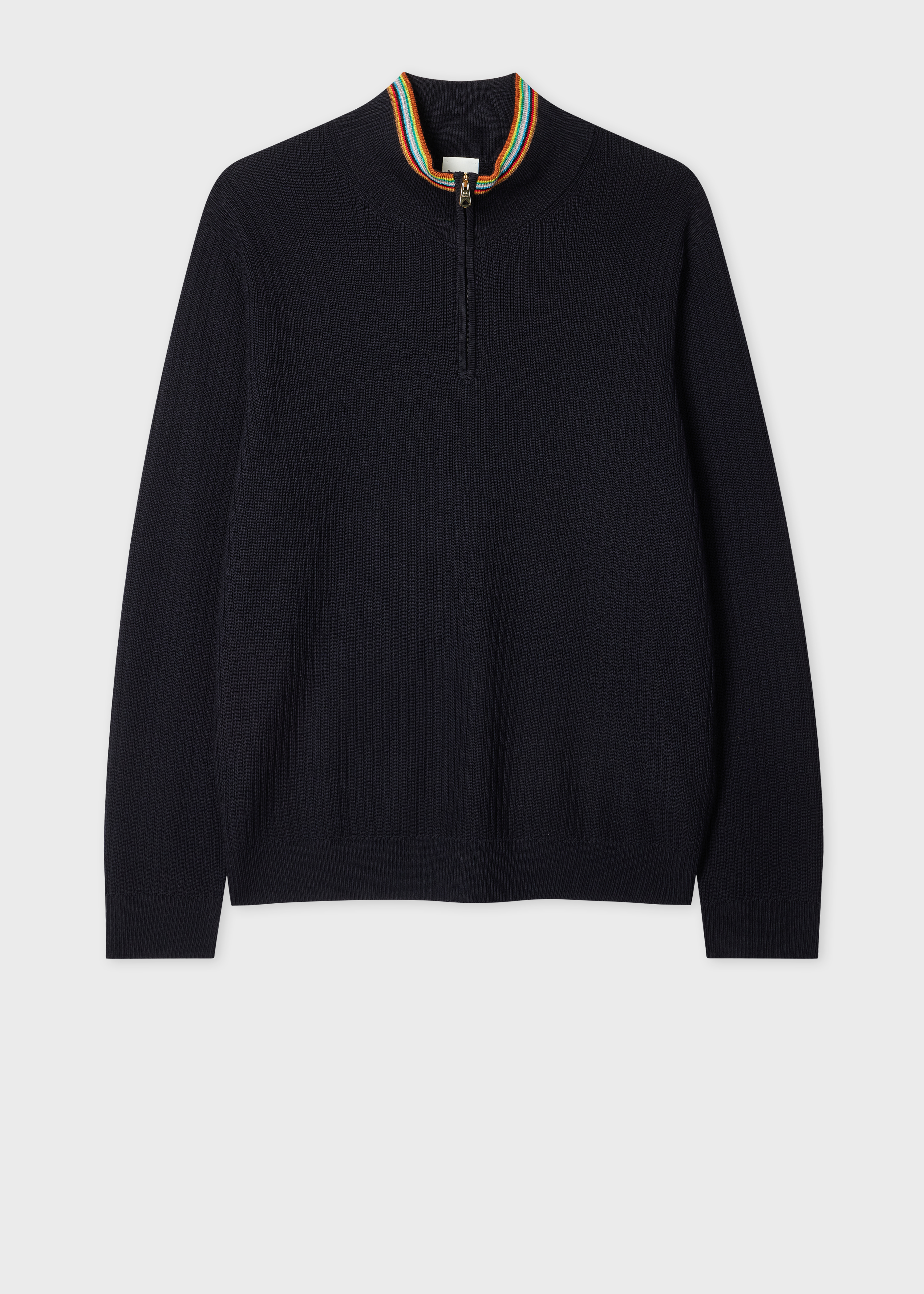 Men's Navy Washable Merino Wool 'Signature Stripe' Half Zip