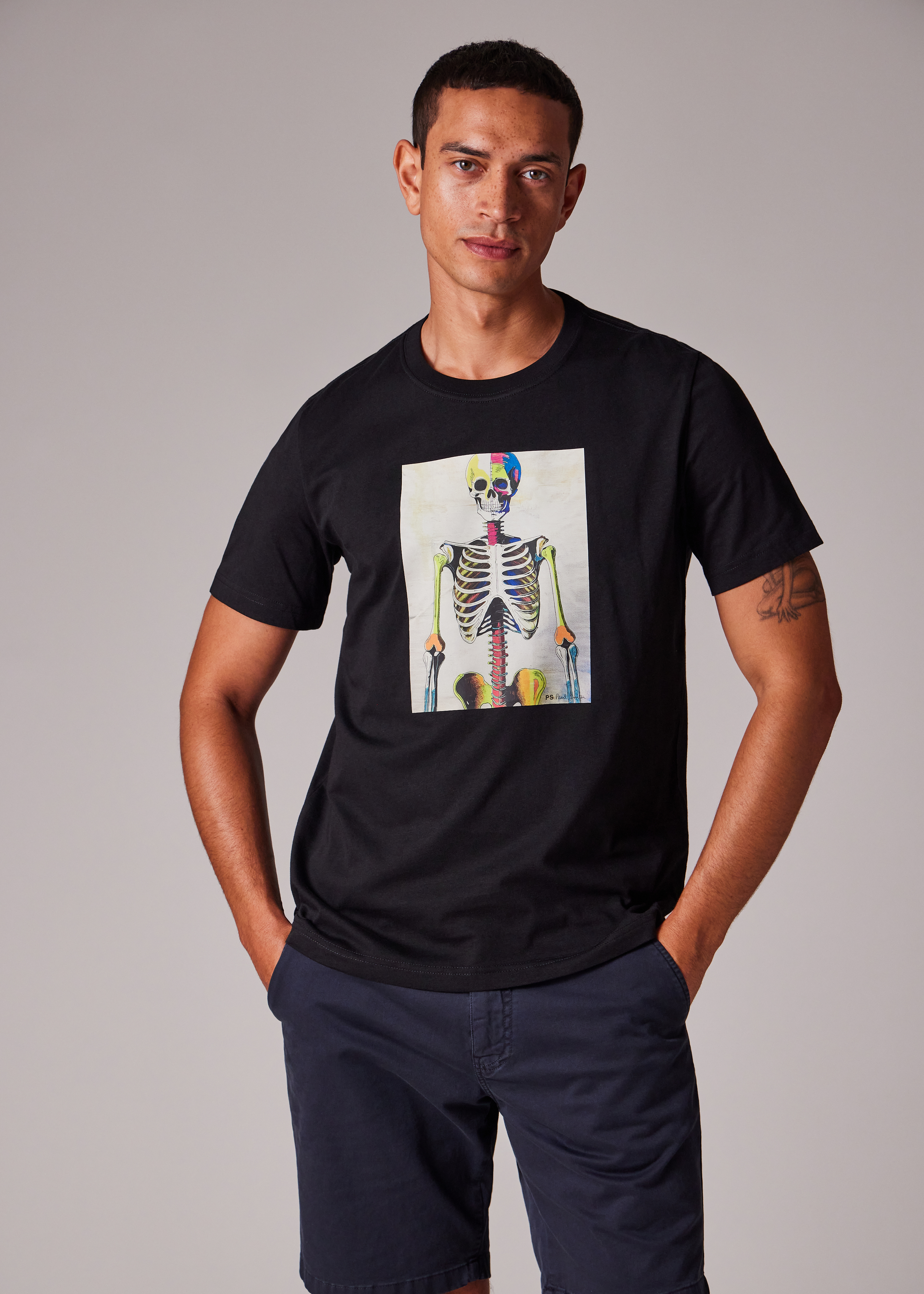 Men's Black 'Skeleton' Print T-Shirt