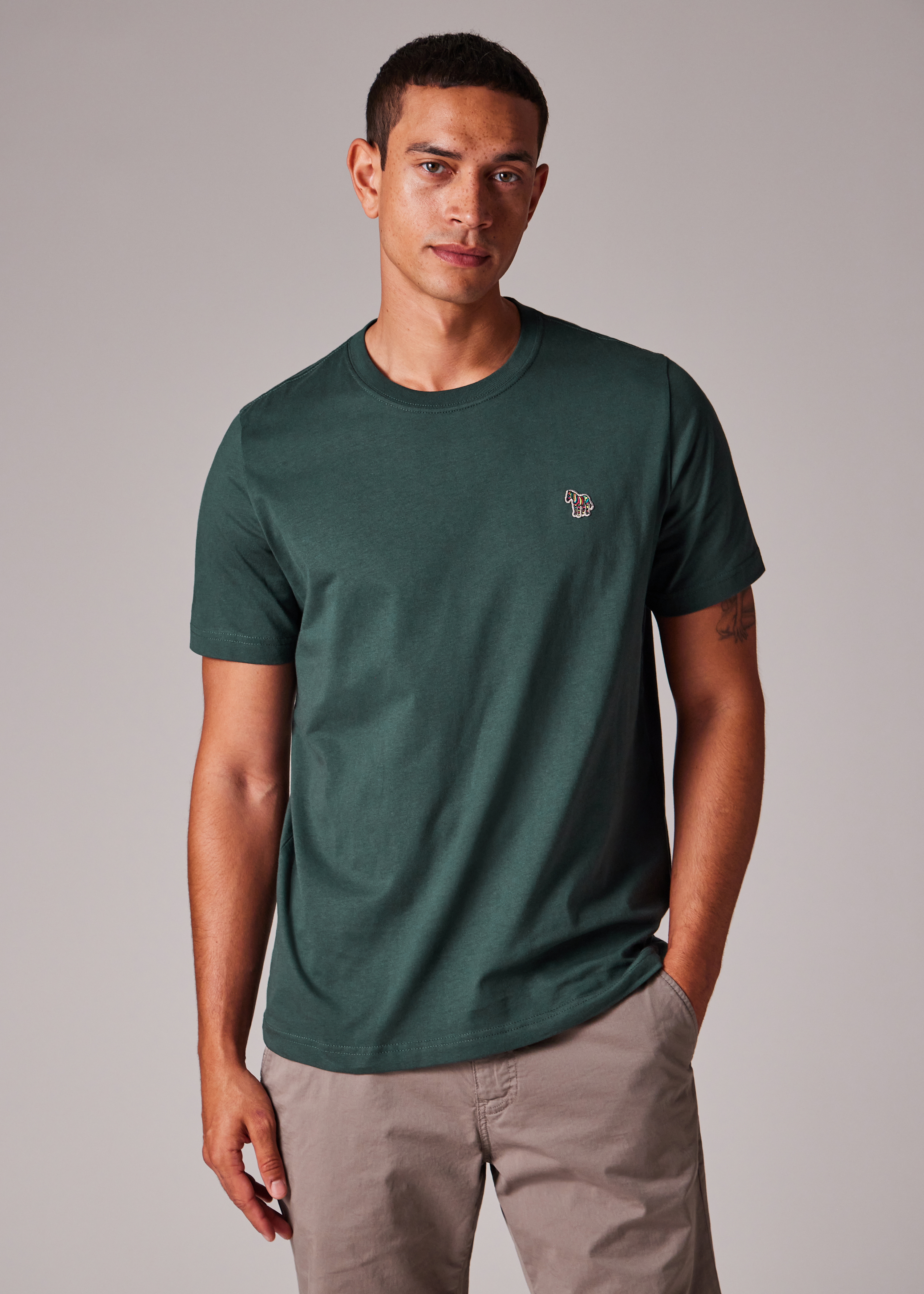 Tシャツ・カットソー Paul Smith FW25 REGULAR FIT T-SHIRT (M2R 011RZ T20064 34C) Men's Dark Green Organic Cotton Zebra Logo T-Shirt