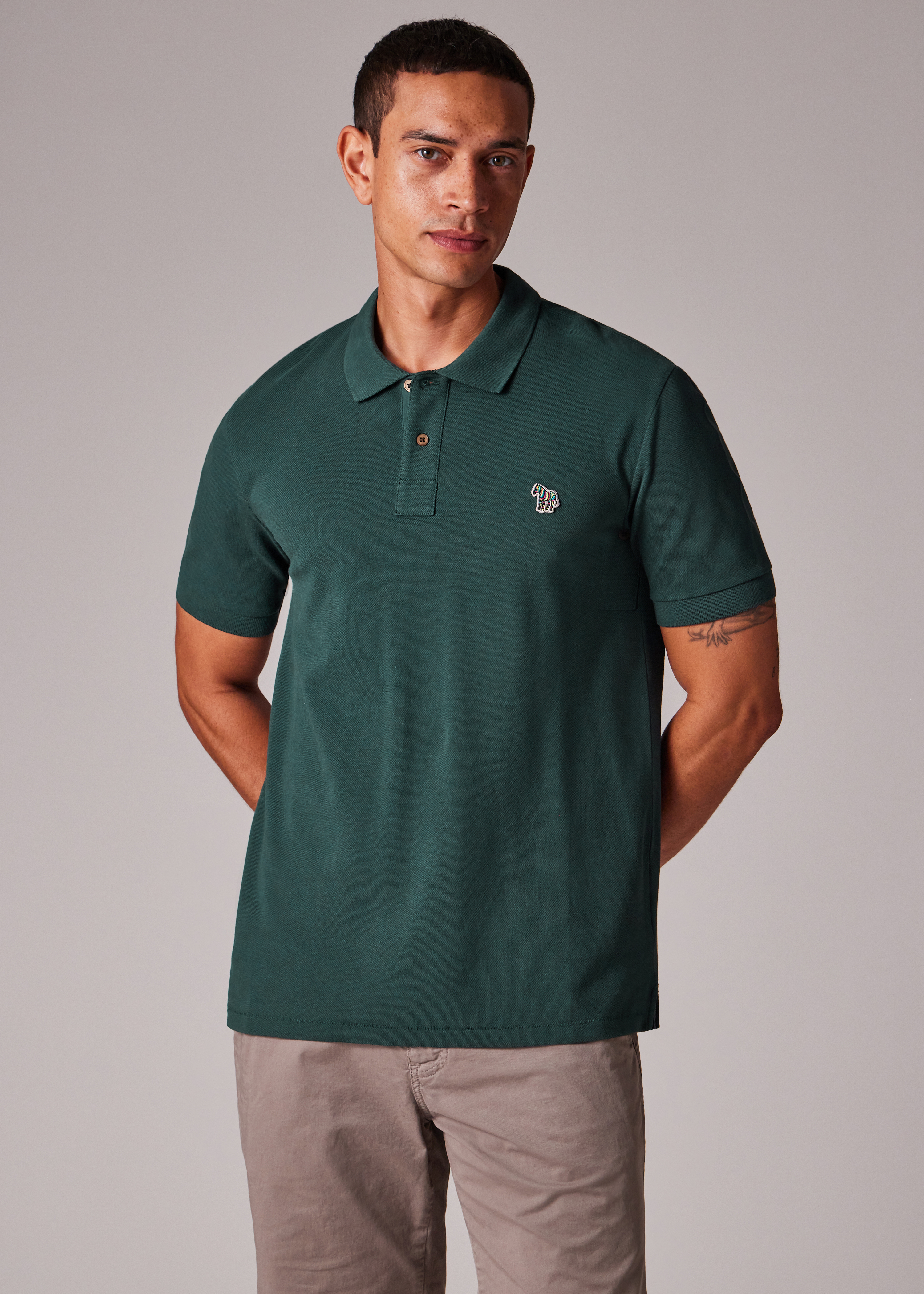 Tシャツ・カットソー Paul Smith REGULAR FIT POLO SHIRT (M2R 183KZ T20067 34C) Men's Dark Green Organic Cotton Zebra Polo Shirt