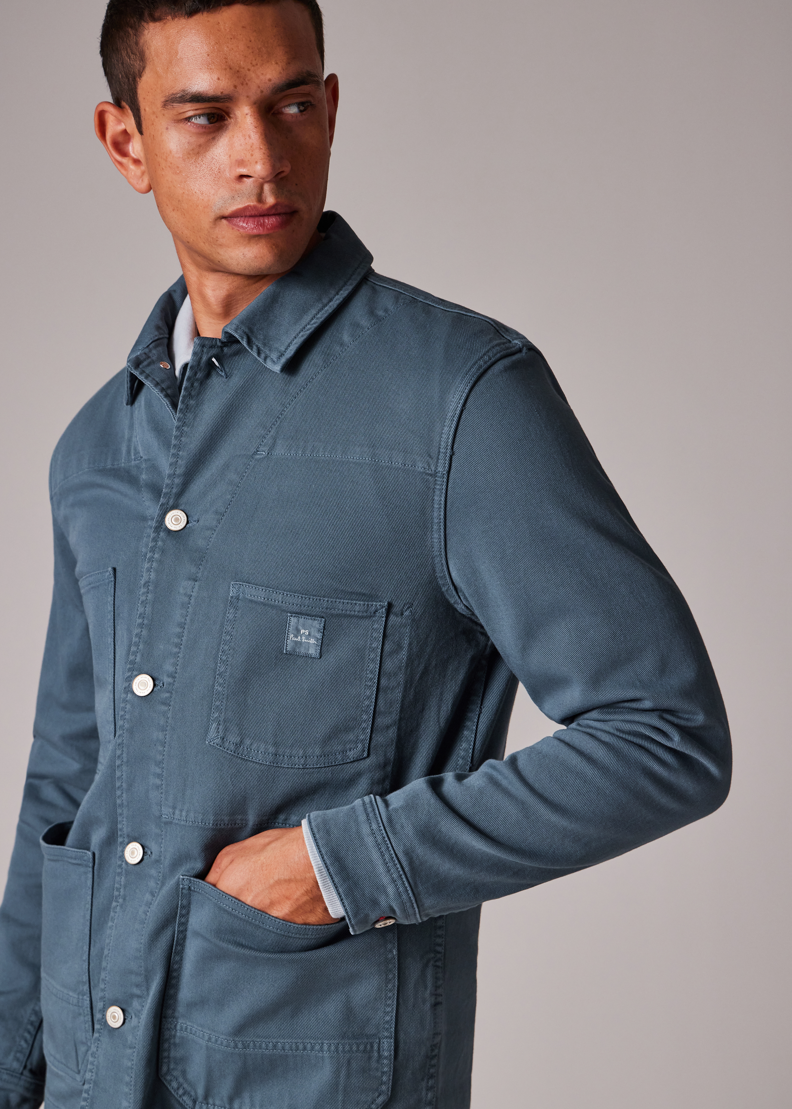 Men's Mid Blue Stretch Cotton-Twill Chore Jacket