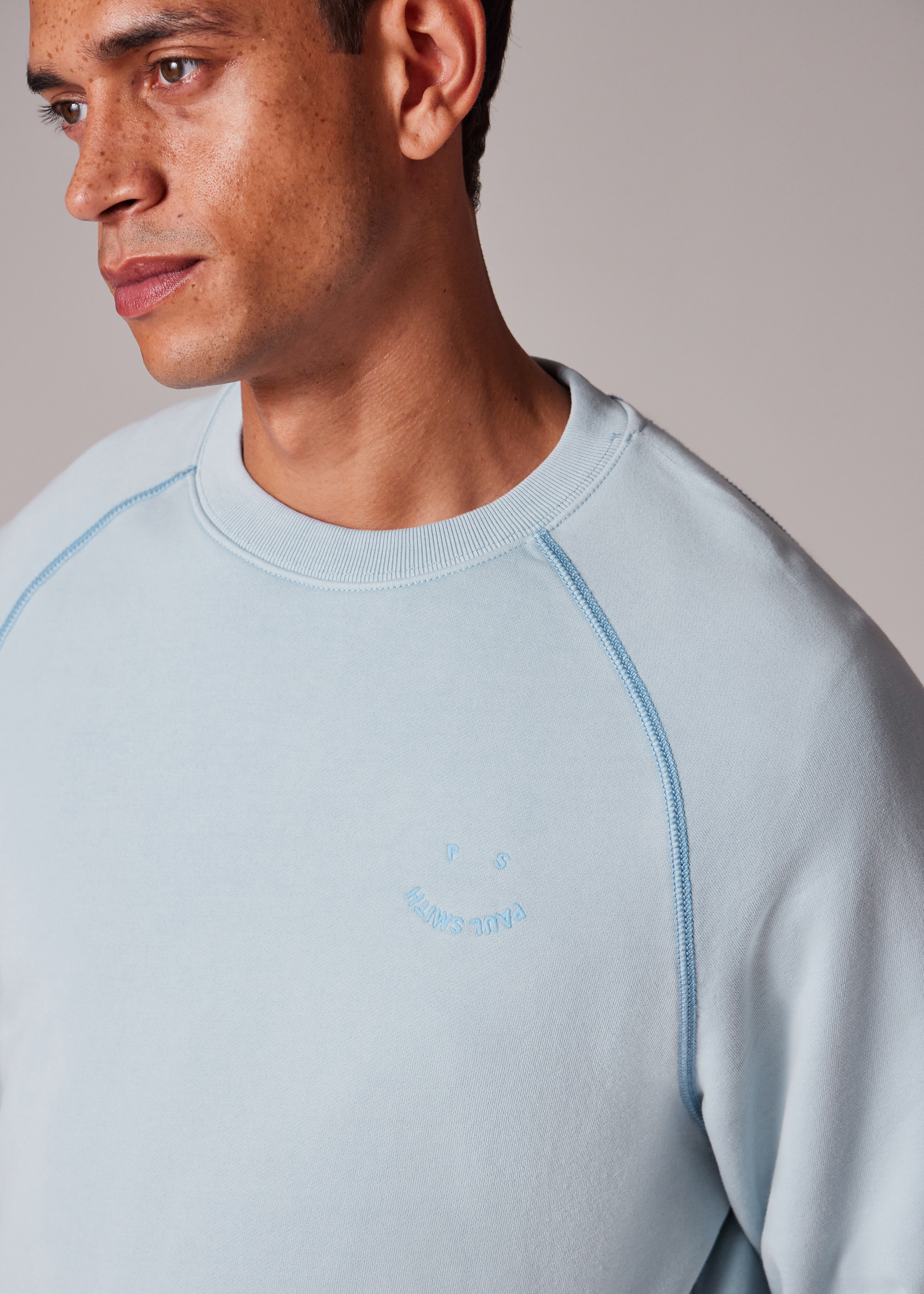 Men's Pale Blue Organic Cotton 'Happy' Raglan Sweatshirt