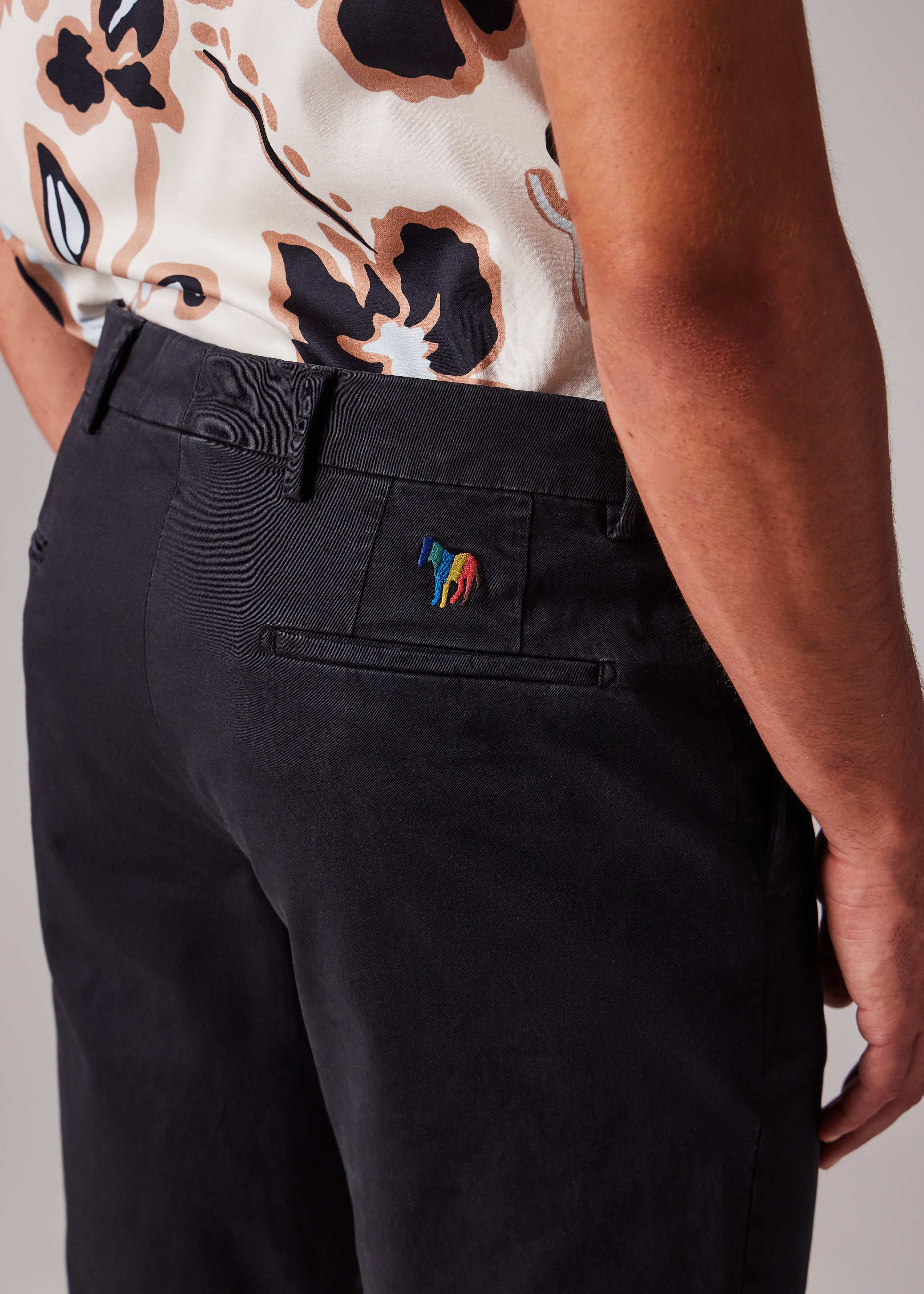 Men's Mid-Fit Black Garment-Dyed 'Broad Stripe Zebra' Chinos