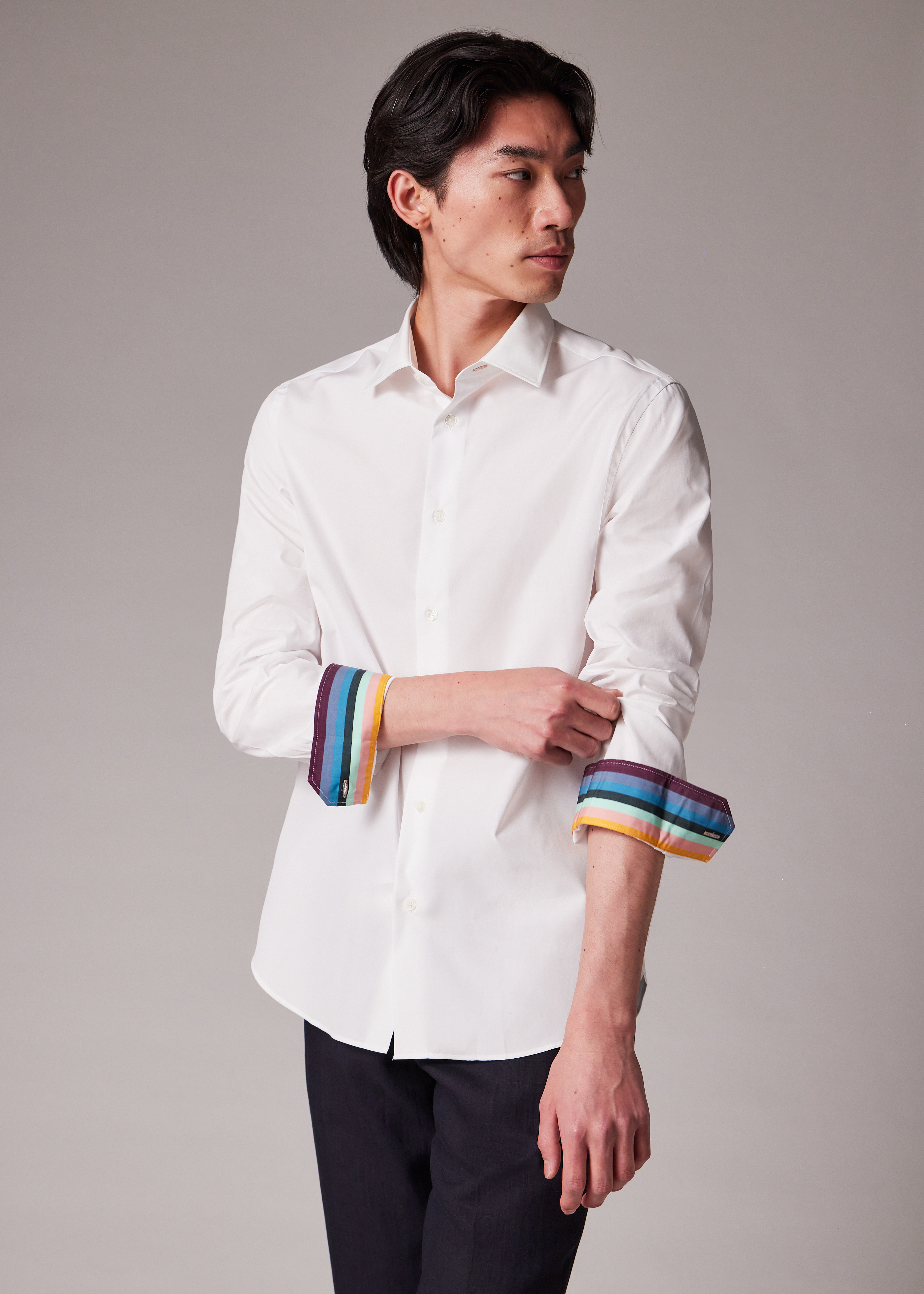 Men's Slim-Fit White Shirt With 'Artist Stripe' Cuff Lining