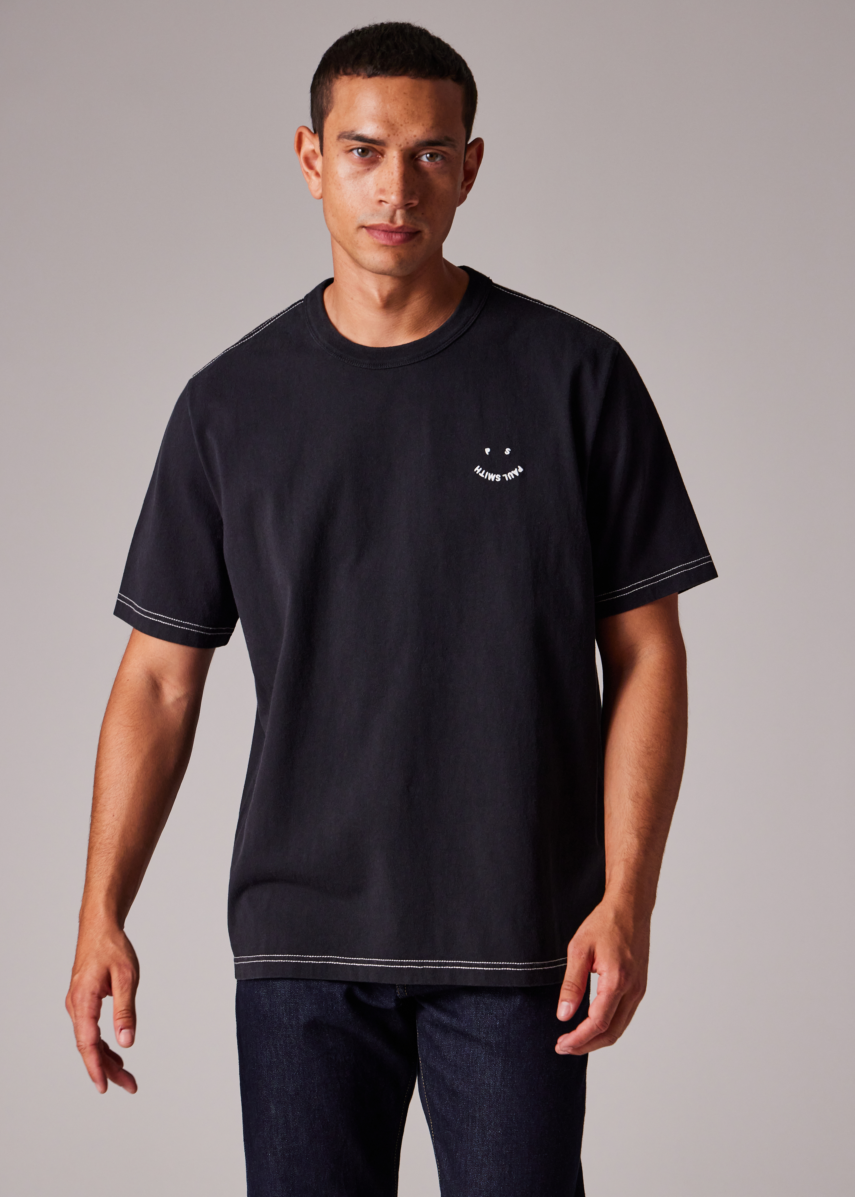 Tシャツ・カットソー Paul Smith FW25 OVERSIZE FIT T-SHIRT (M2R 204ZE T22387 75) Men's Washed Purple Pigment Dyed 'Happy' T-Shirt