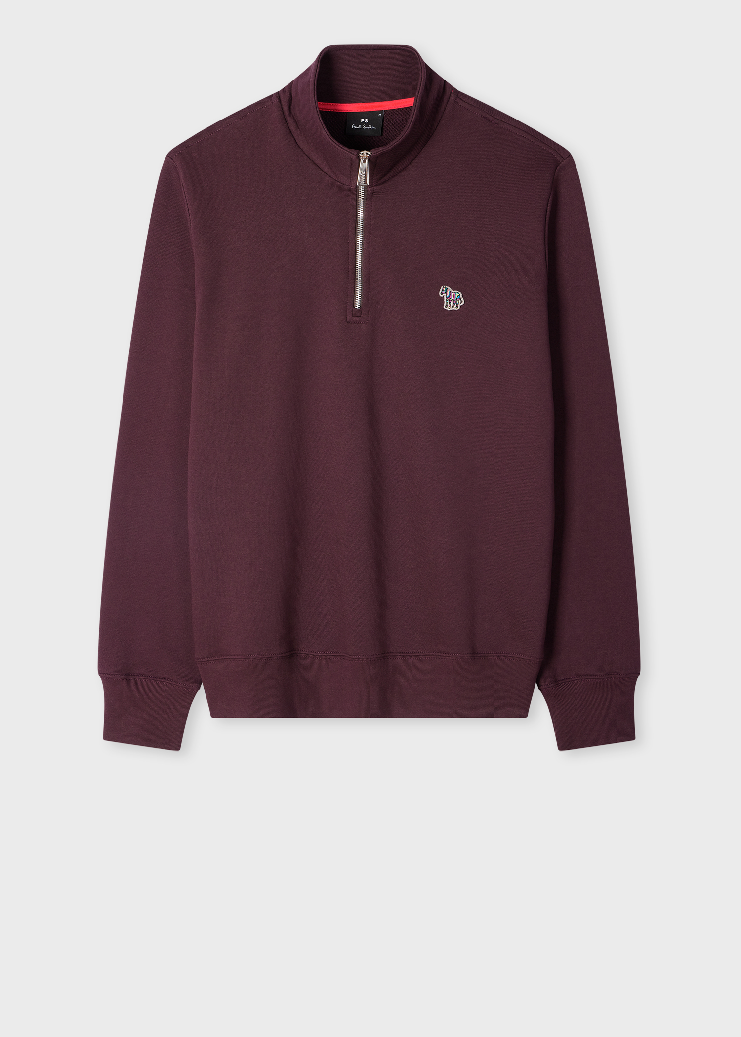 Paul Smith｜ (M2R 204Z PP4816 49) Men's Burgundy Organic Cotton Logo Half-Zip Sweatshirt