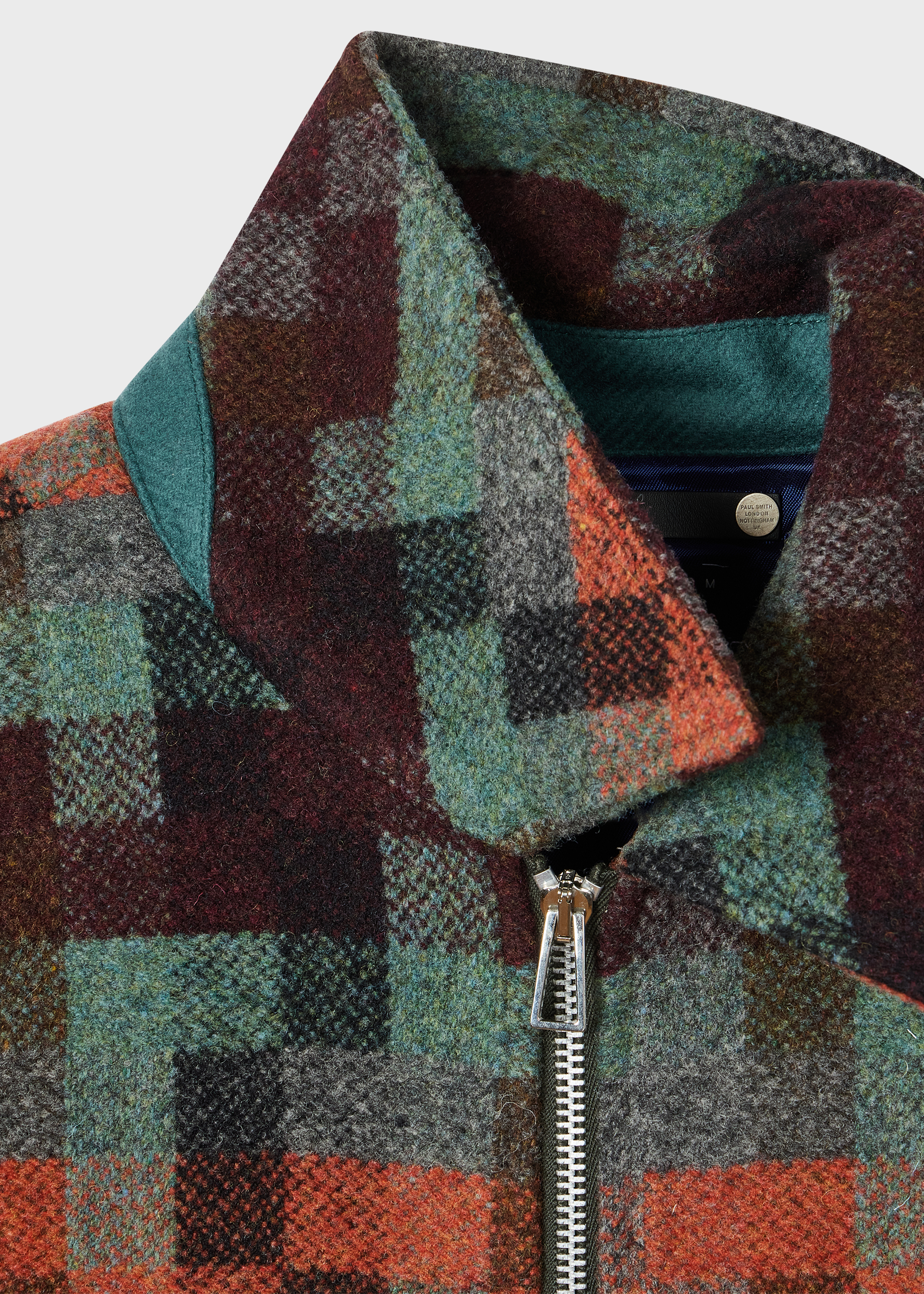 Men's Teal Jacquard Check Wool Zip Jacket