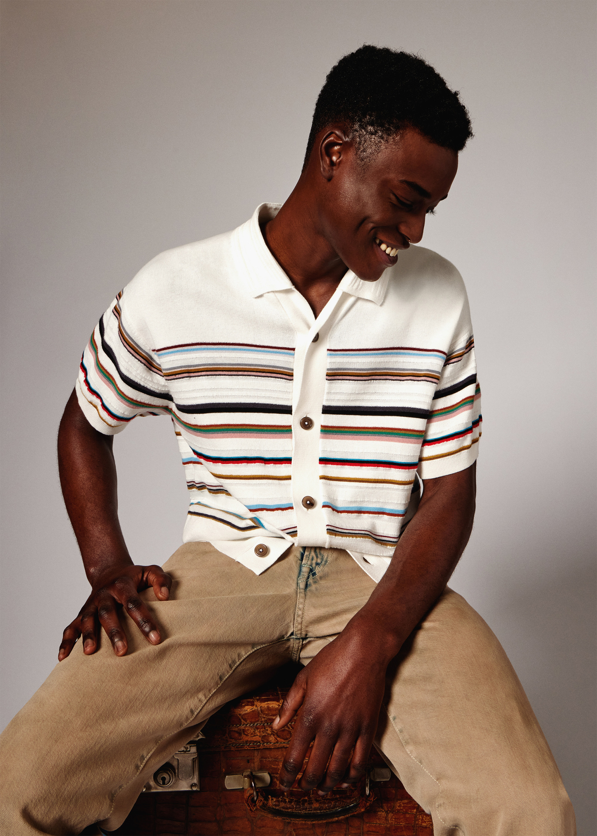 Tシャツ・カットソー Paul Smith SS25 MENS CASUAL FIT SHIRT (M1R 429Z P01656 48) Men's Blue And Orange Textured Stripe Knitted T-Shirt
