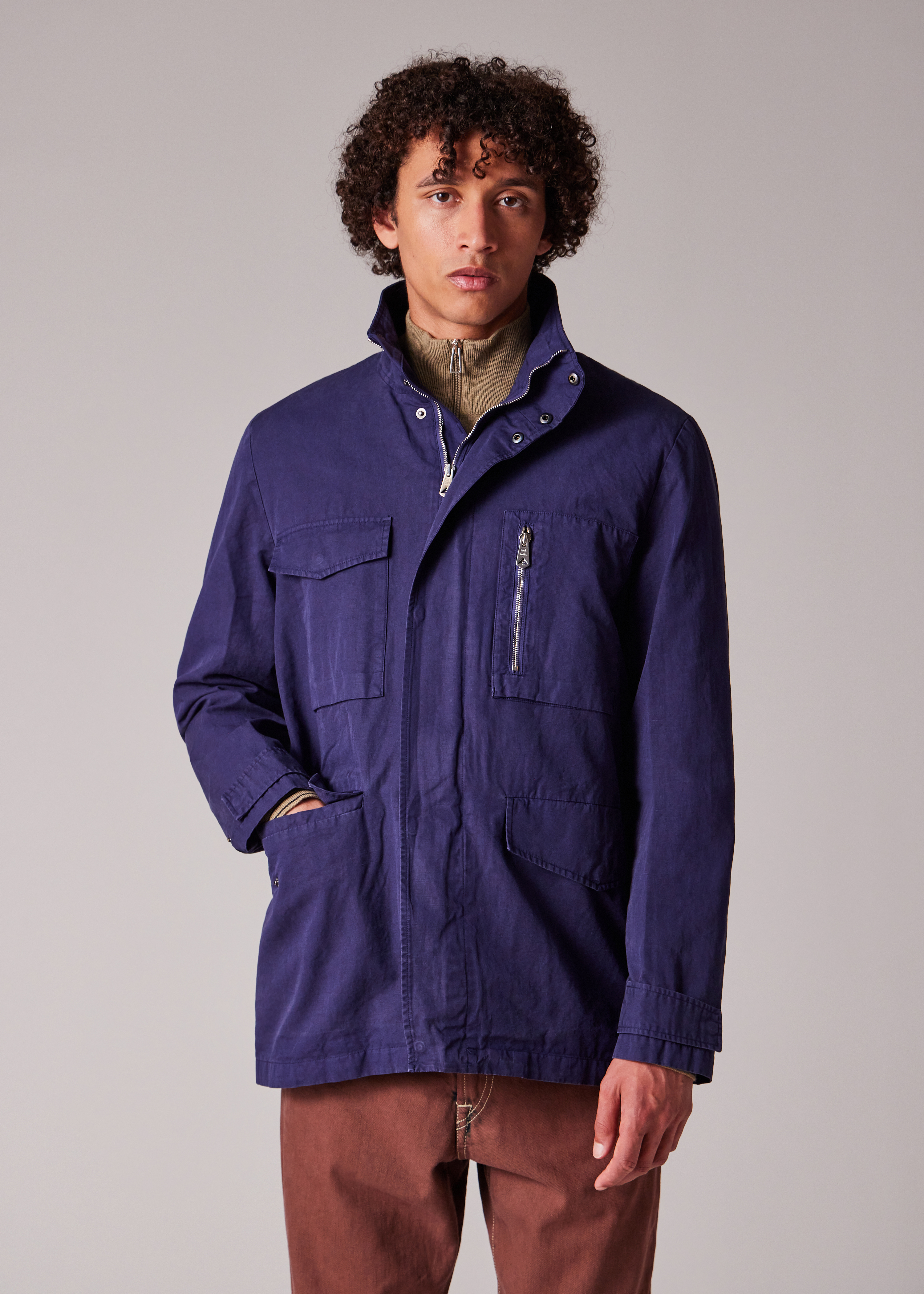 ジャケット・アウター Paul Smith NYLON MILITARY COAT Men's Light Blue Nylon-Blend Water Resistant Field Jacket