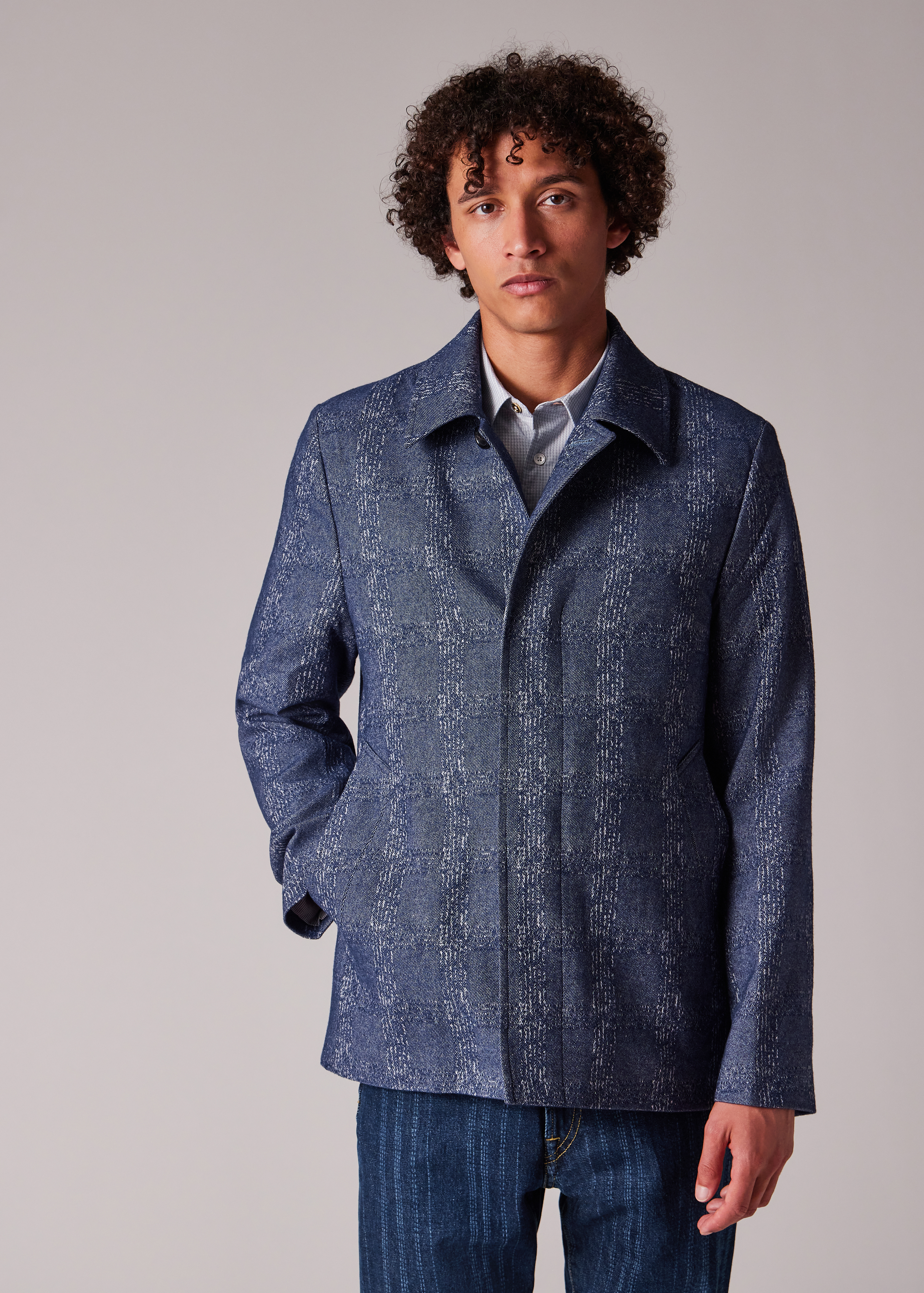 Blue Marl Jacquard Cropped Jacket