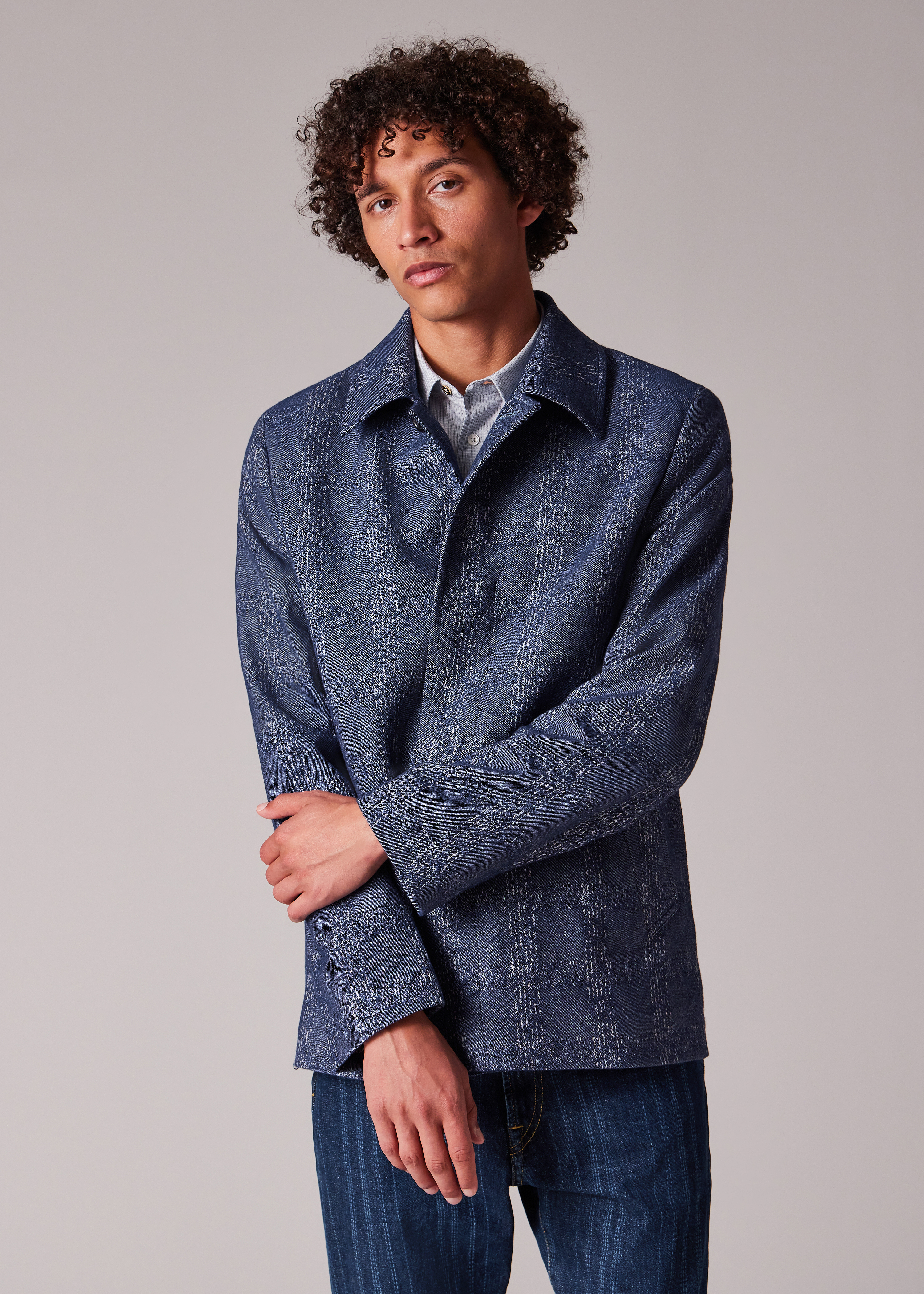 Blue Marl Jacquard Cropped Jacket