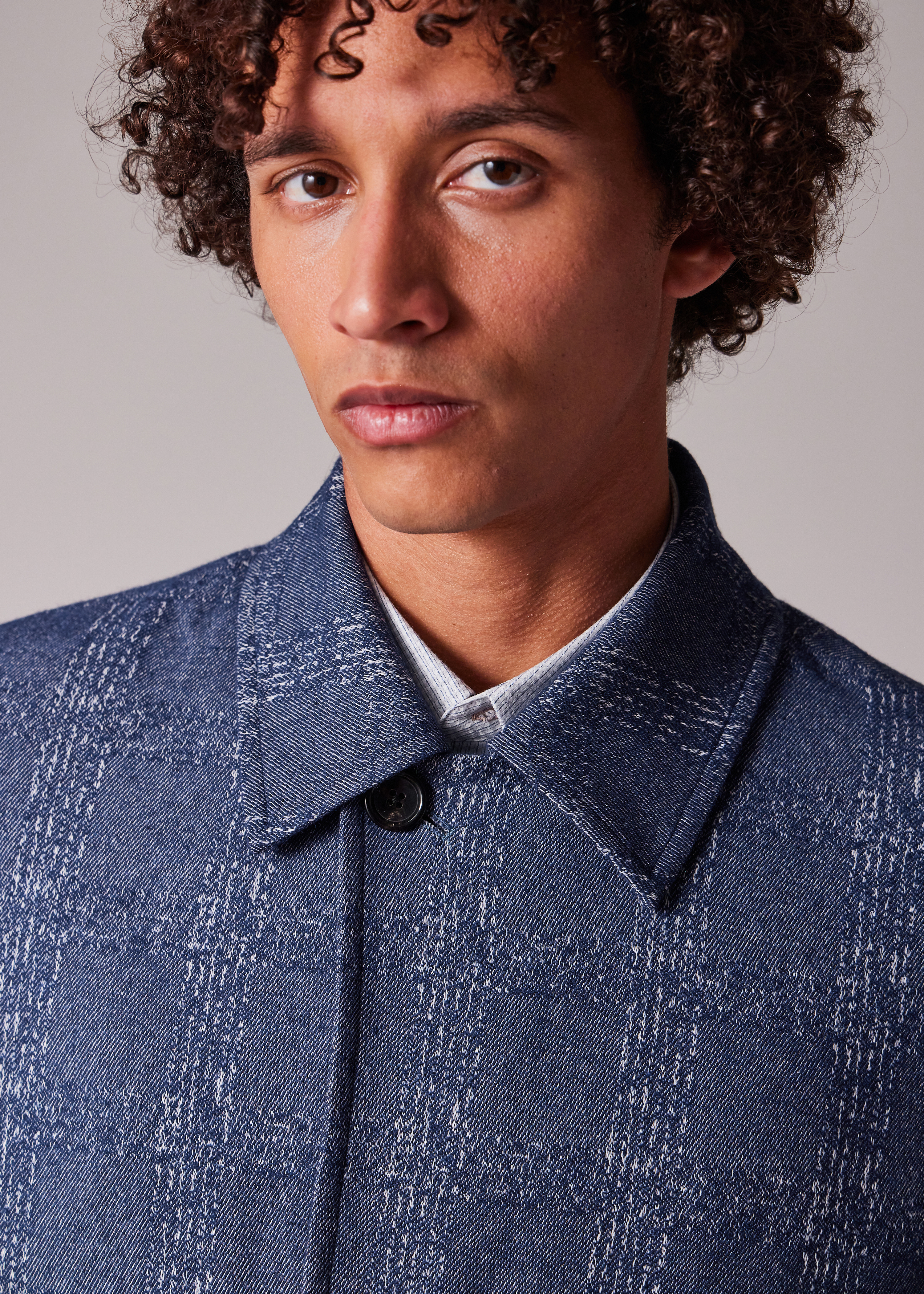 Blue Marl Jacquard Cropped Jacket