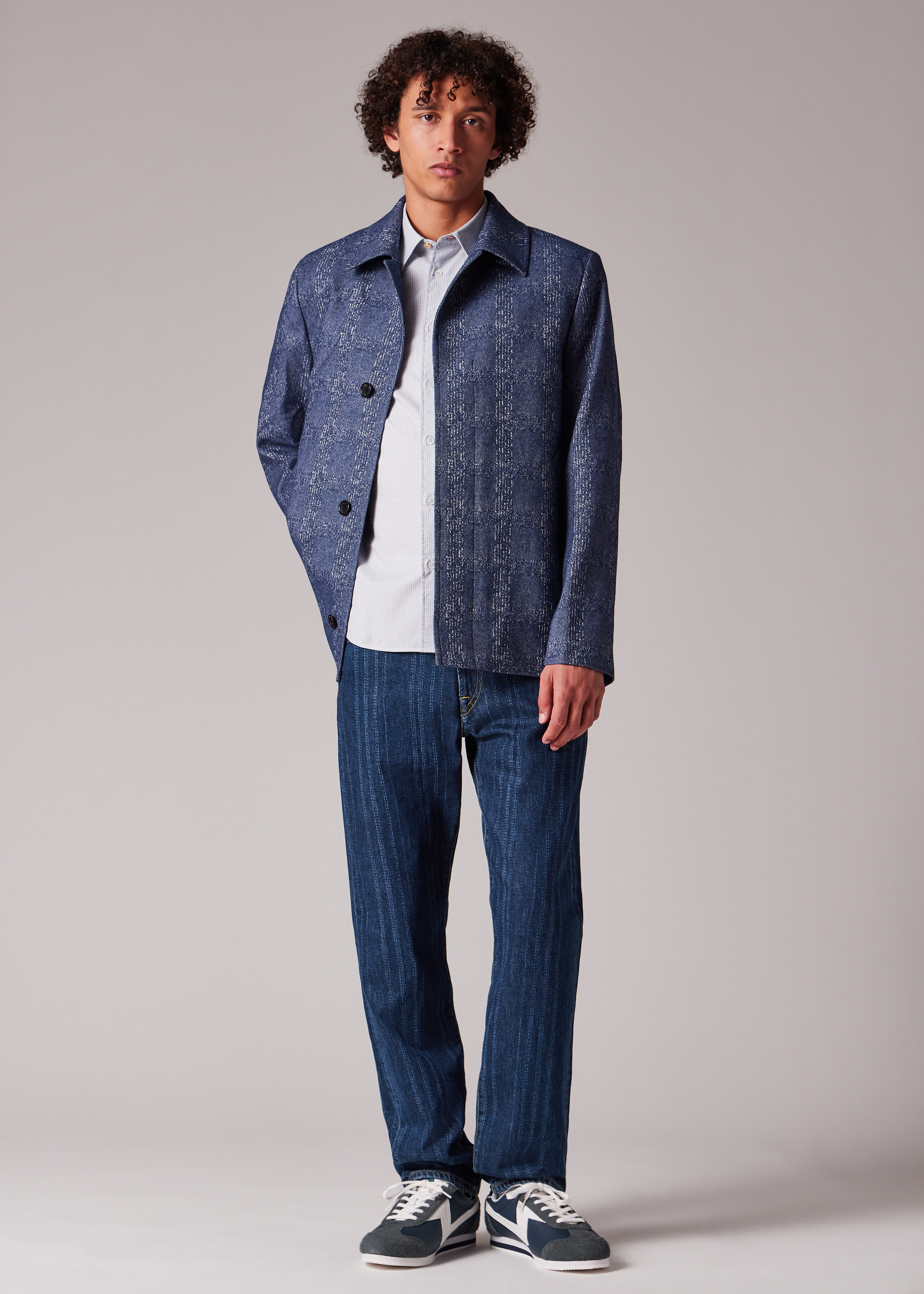 Blue Marl Jacquard Cropped Jacket