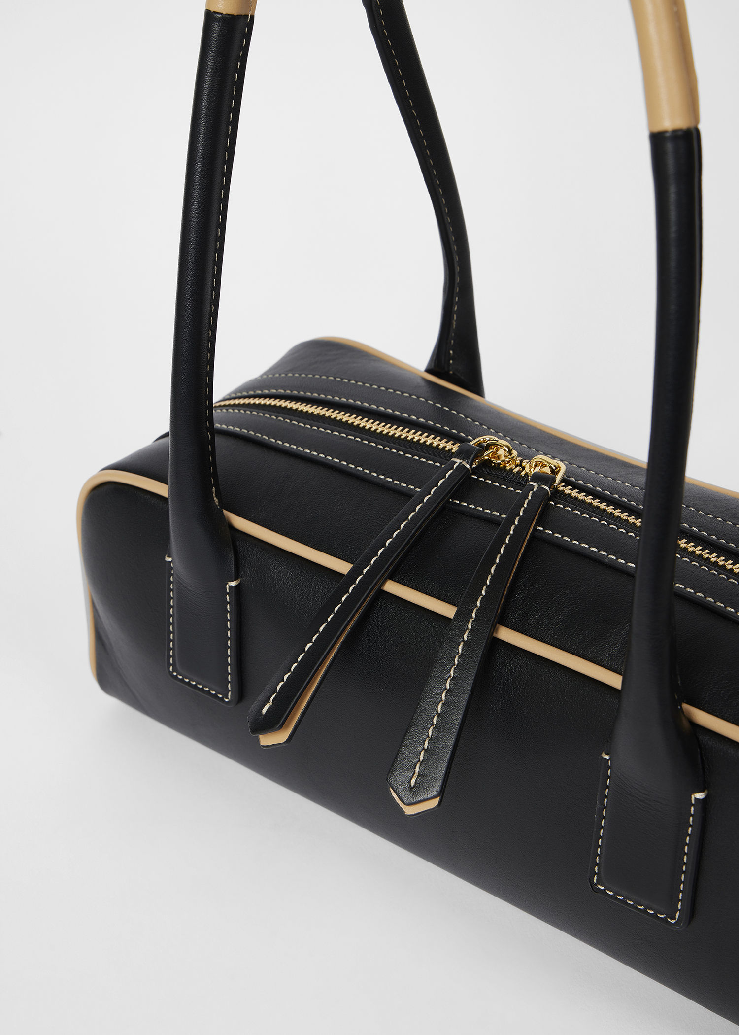 Women's Black Leather Top Handle Shoulder Bag