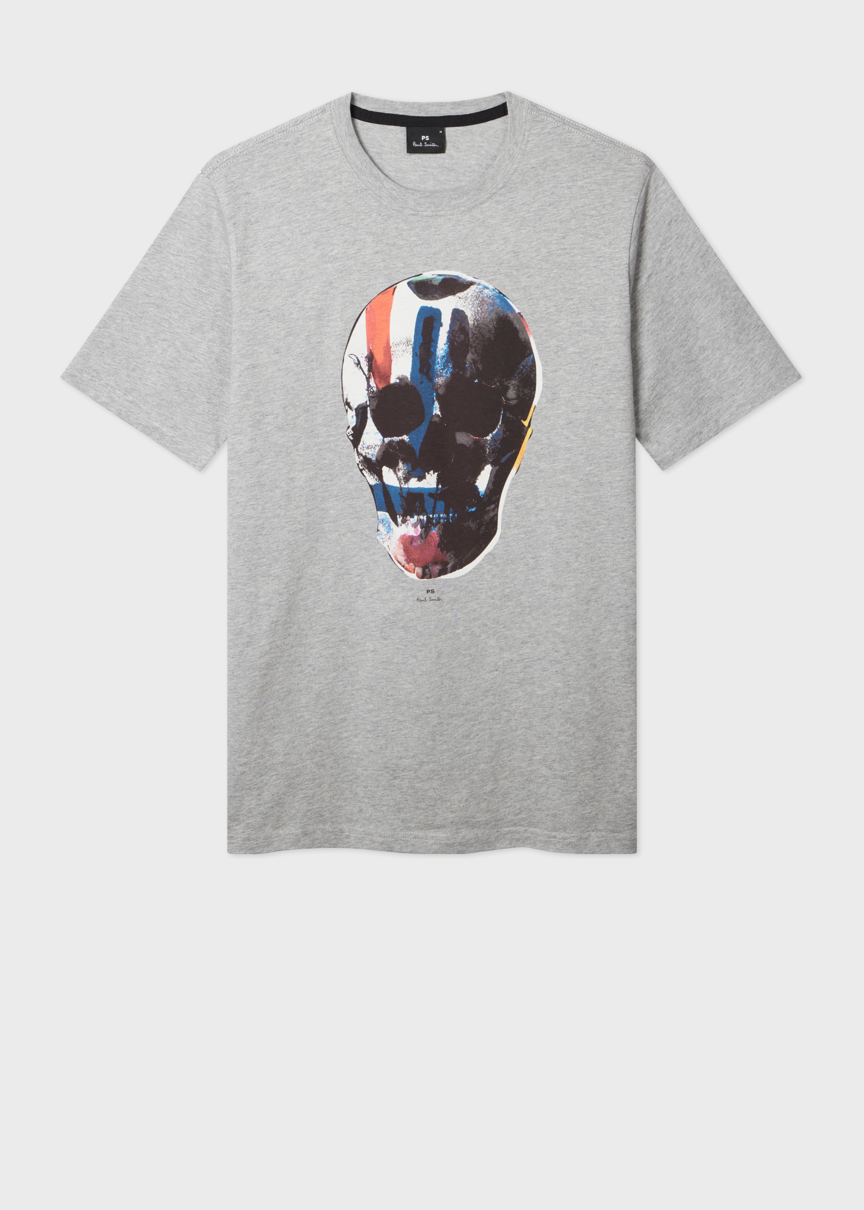 Grey 'Red Blue Skull' Print T-Shirt