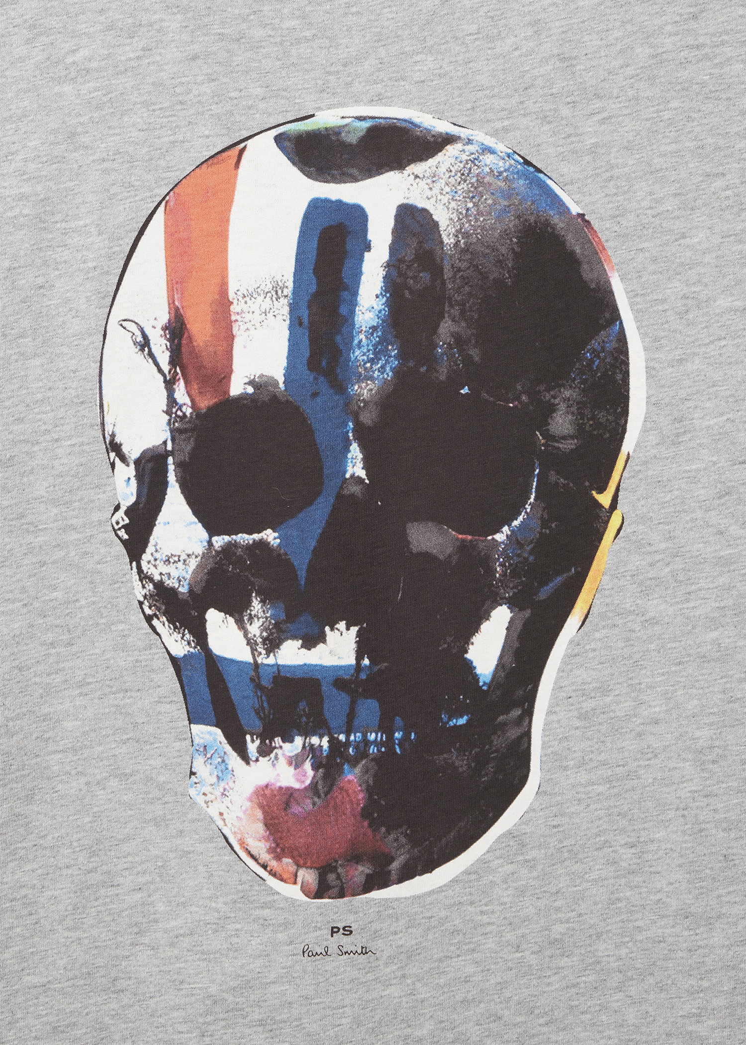 Grey 'Red Blue Skull' Print T-Shirt