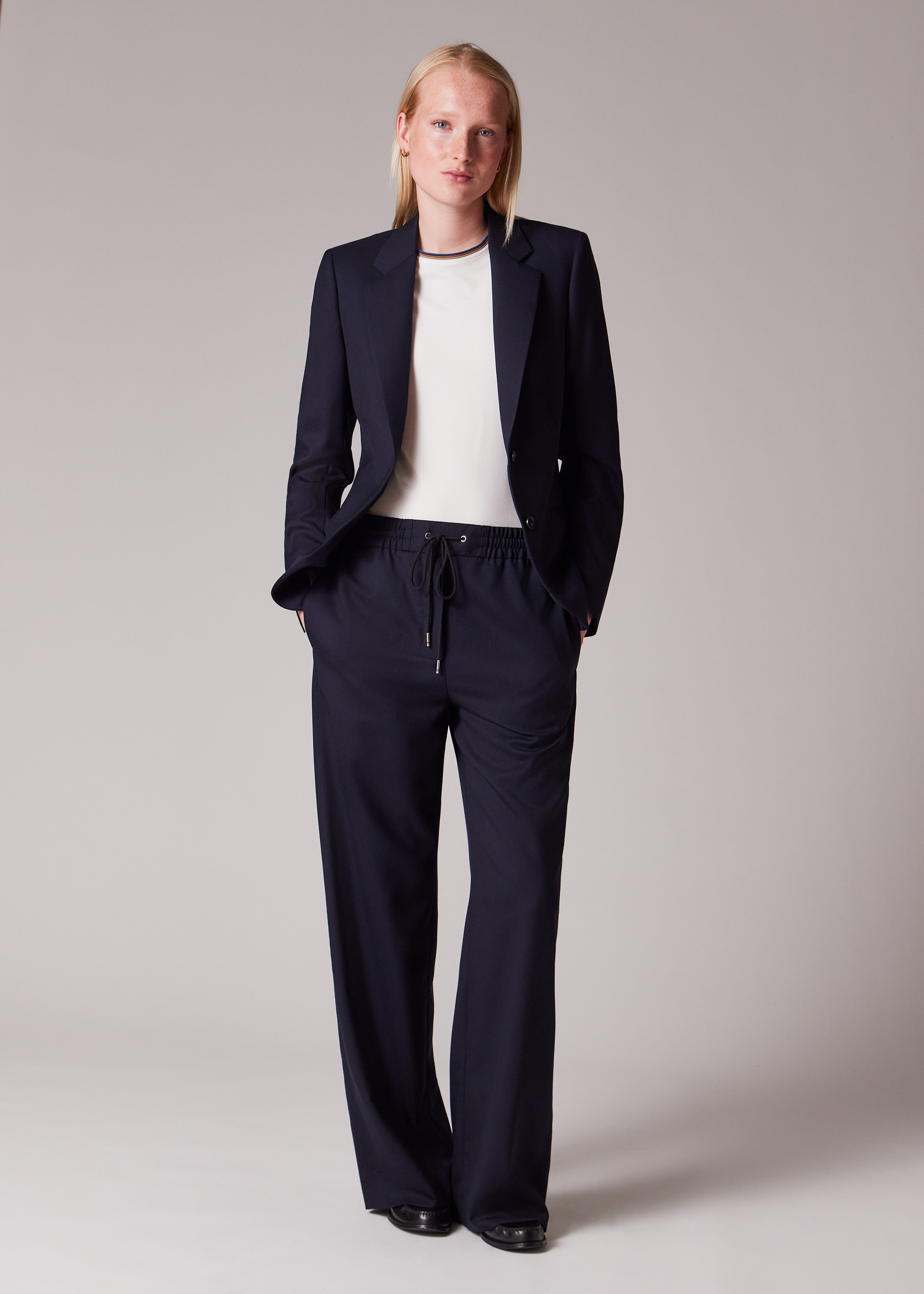 Women's A Suit To Travel In - Navy Drawstring Wide Leg Trousers