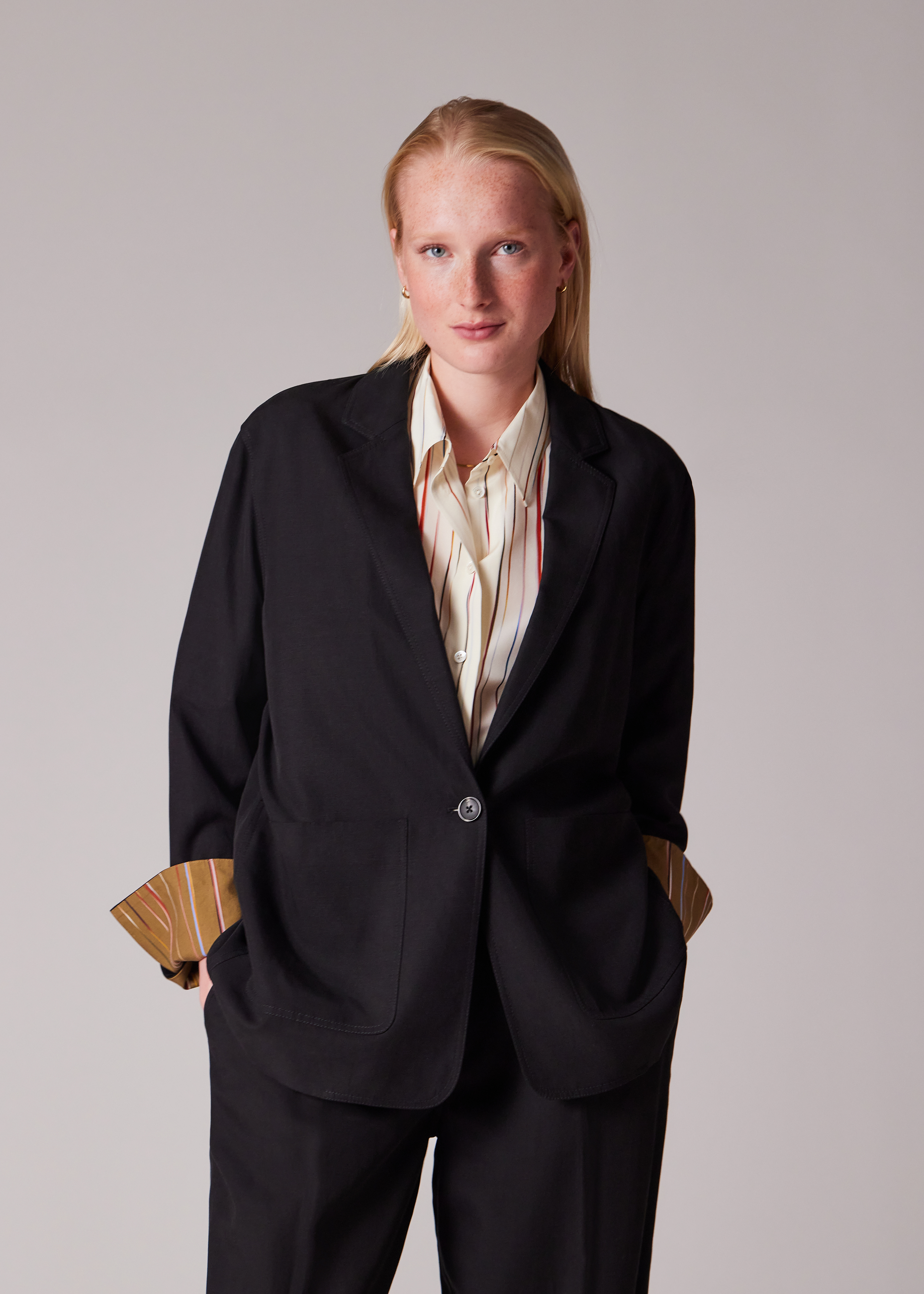 Women's Black Linen-Blend Patch Pocket Blazer