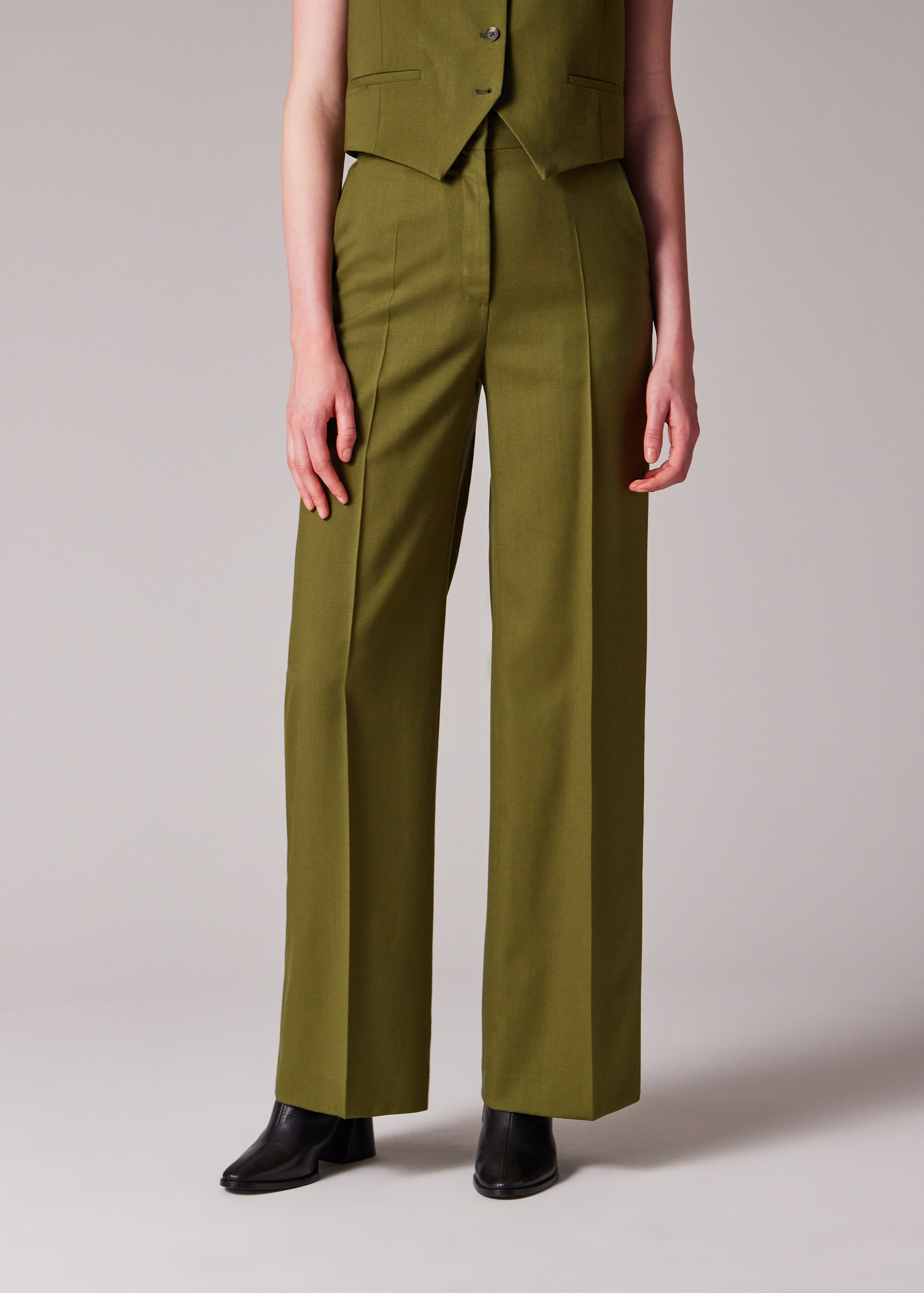 パンツ PAUL SMITH Woman Pants Green W1R347TP11079 32 Women's Olive Green Wide Leg Trousers