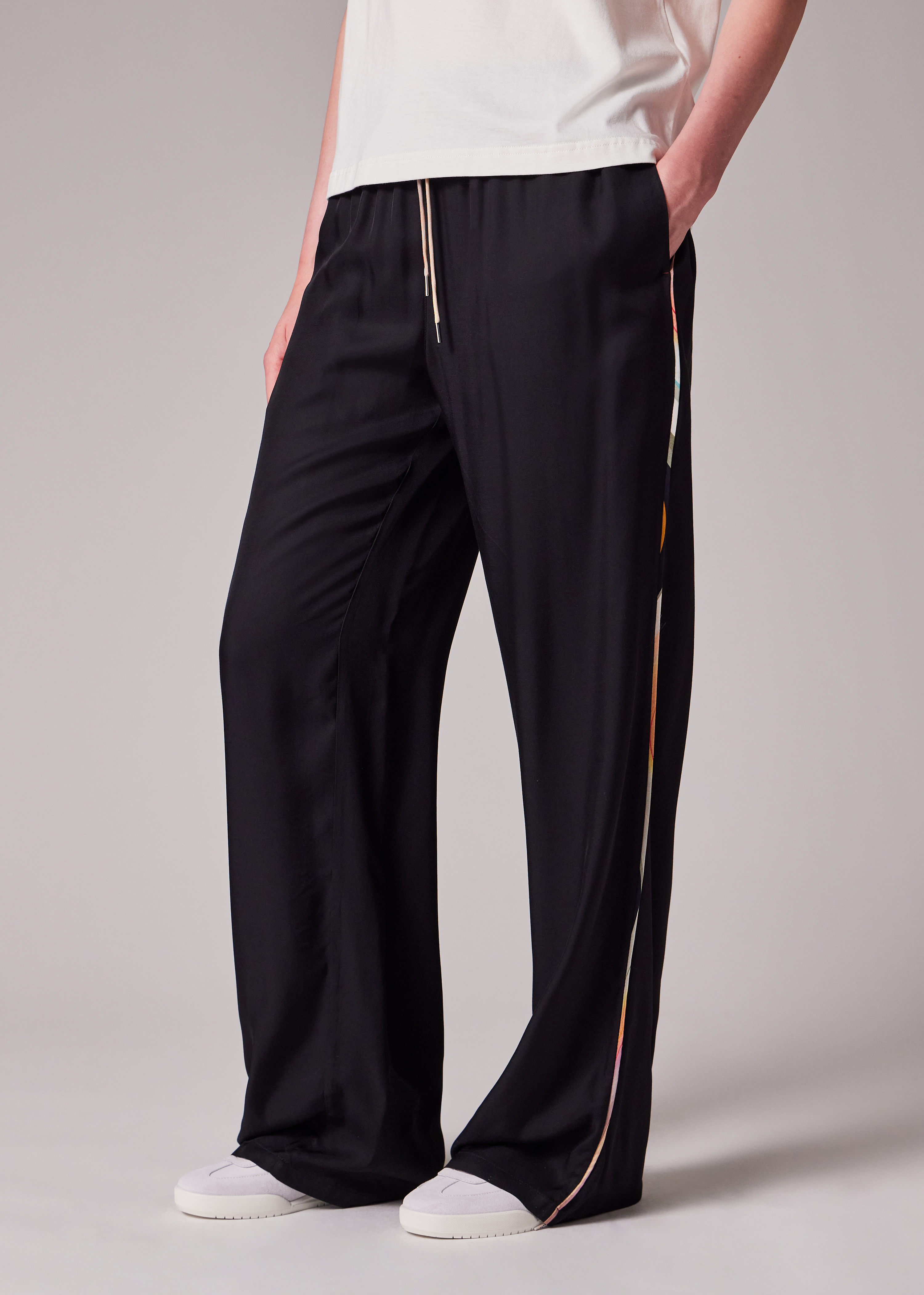 Women's Black Viscose 'Swirl' Drawstring Trousers