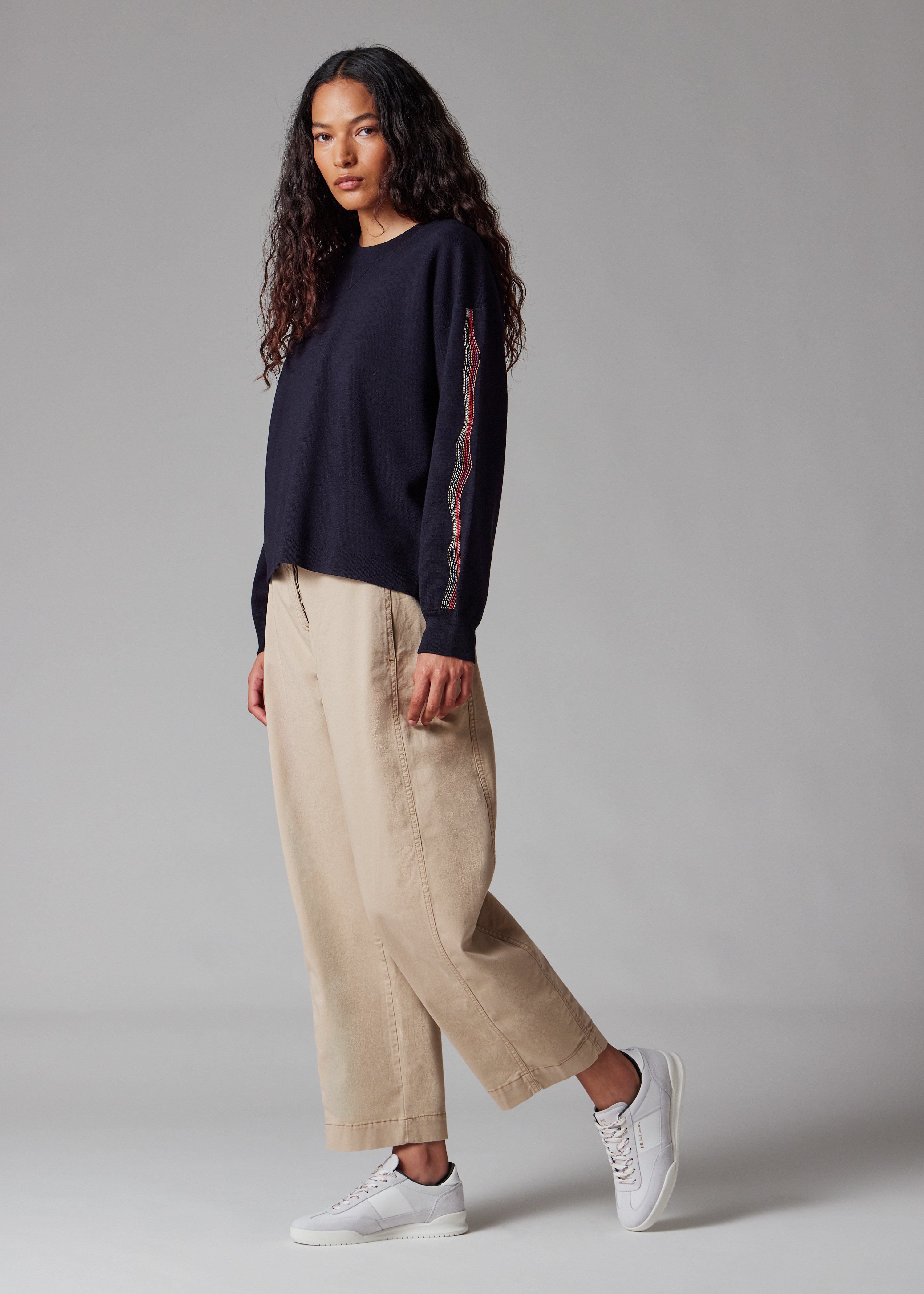 Women's Navy 'Swirl' Embroidered Sleeves Knitted Sweater Women's Navy 'Swirl' Embroidered Sleeves Knitted Sweater