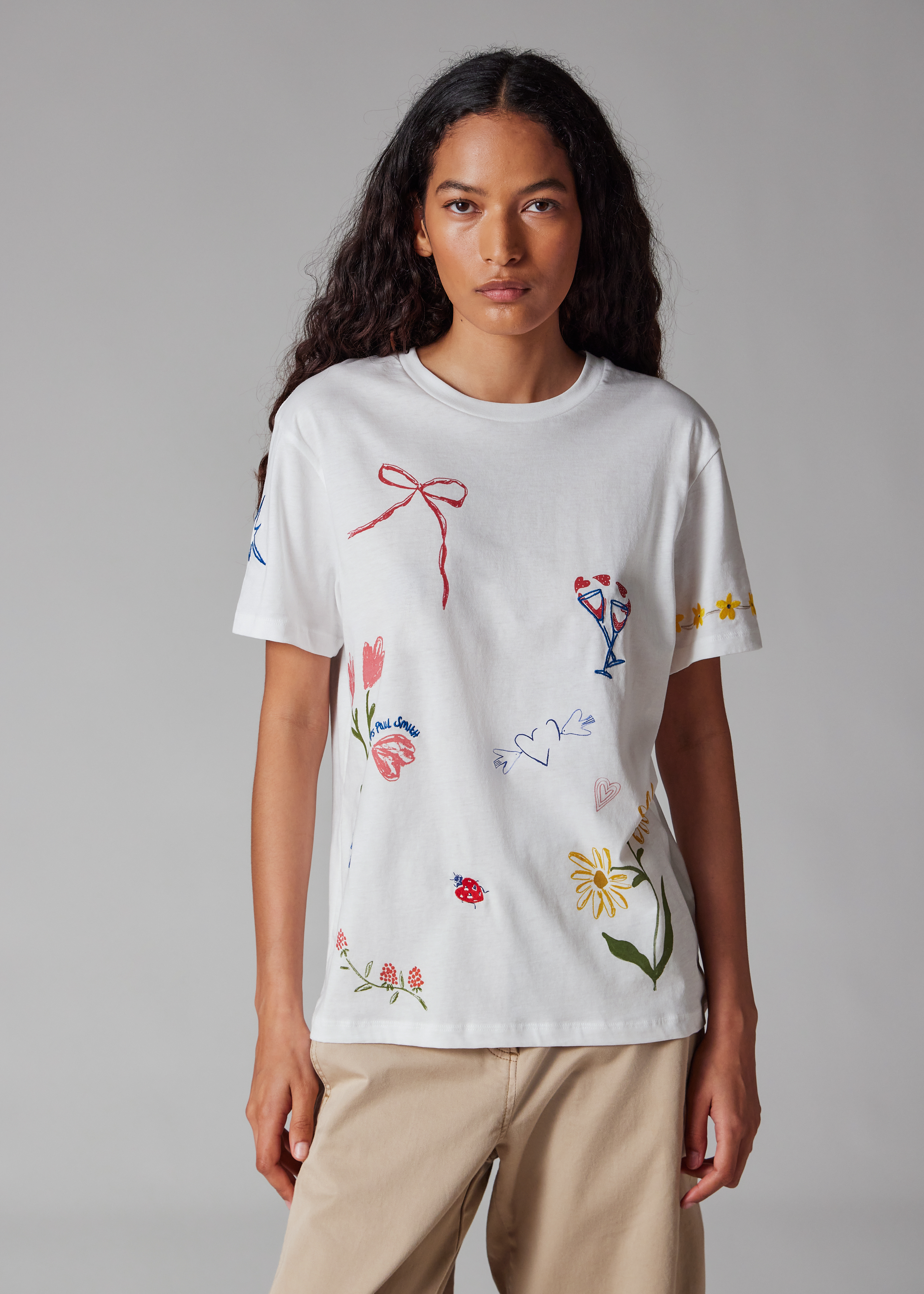 Women's White 'Daisy Chain Doodles' Organic Cotton T-Shirt