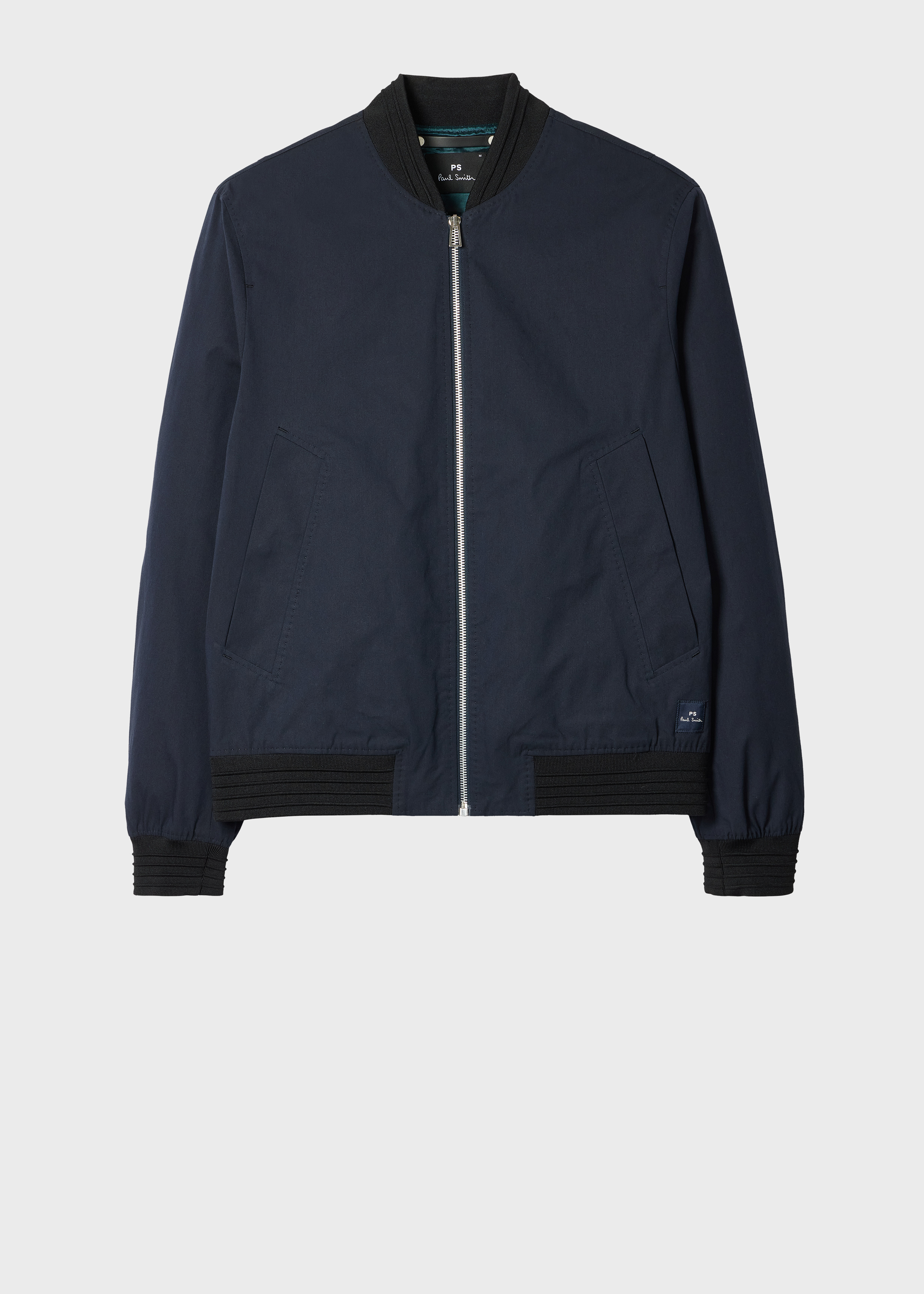 Men's Navy Cotton-Blend Stretch Bomber Jacket