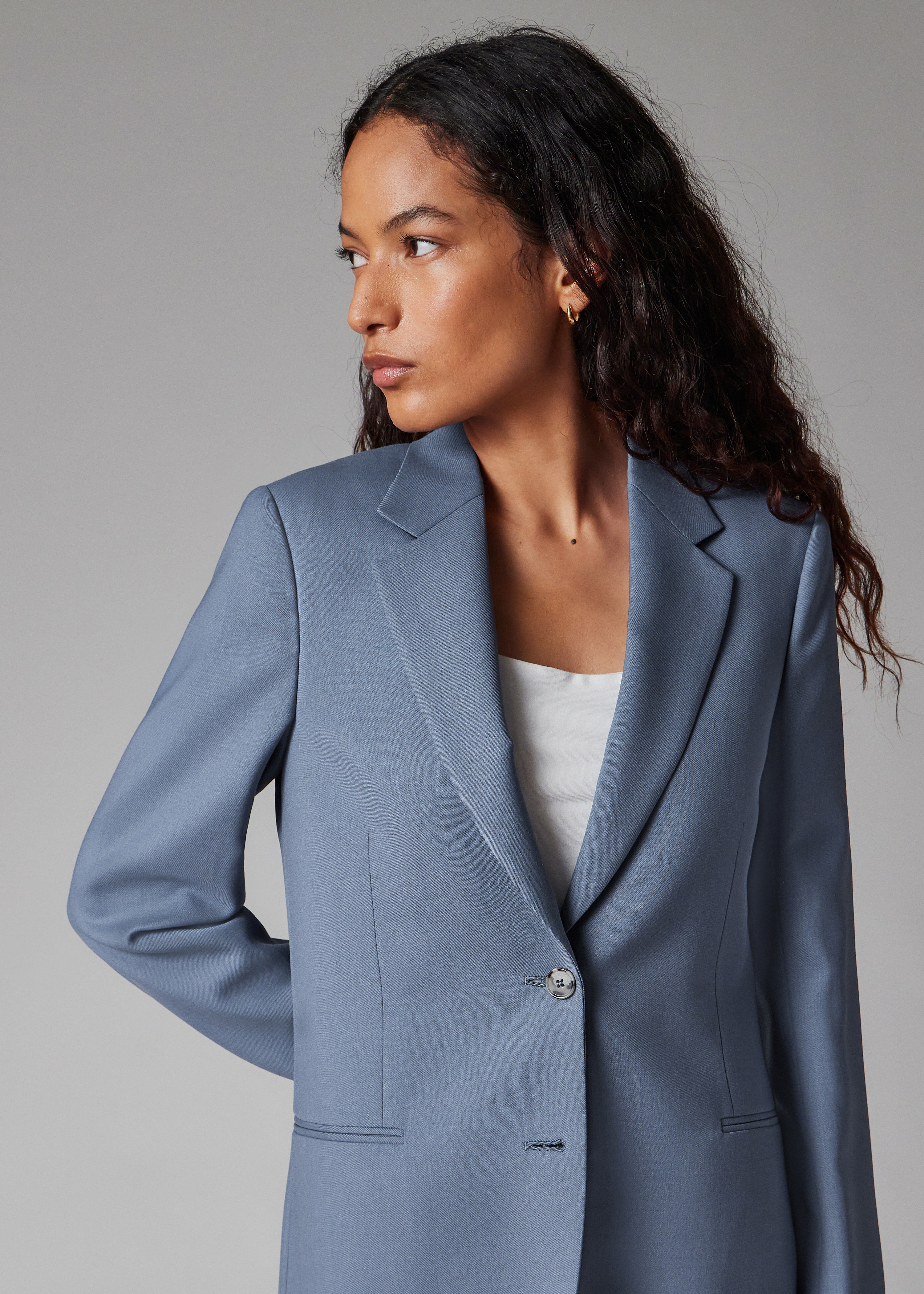 Women's A Suit To Travel In - Steel Blue Wool Two-Button Blazer