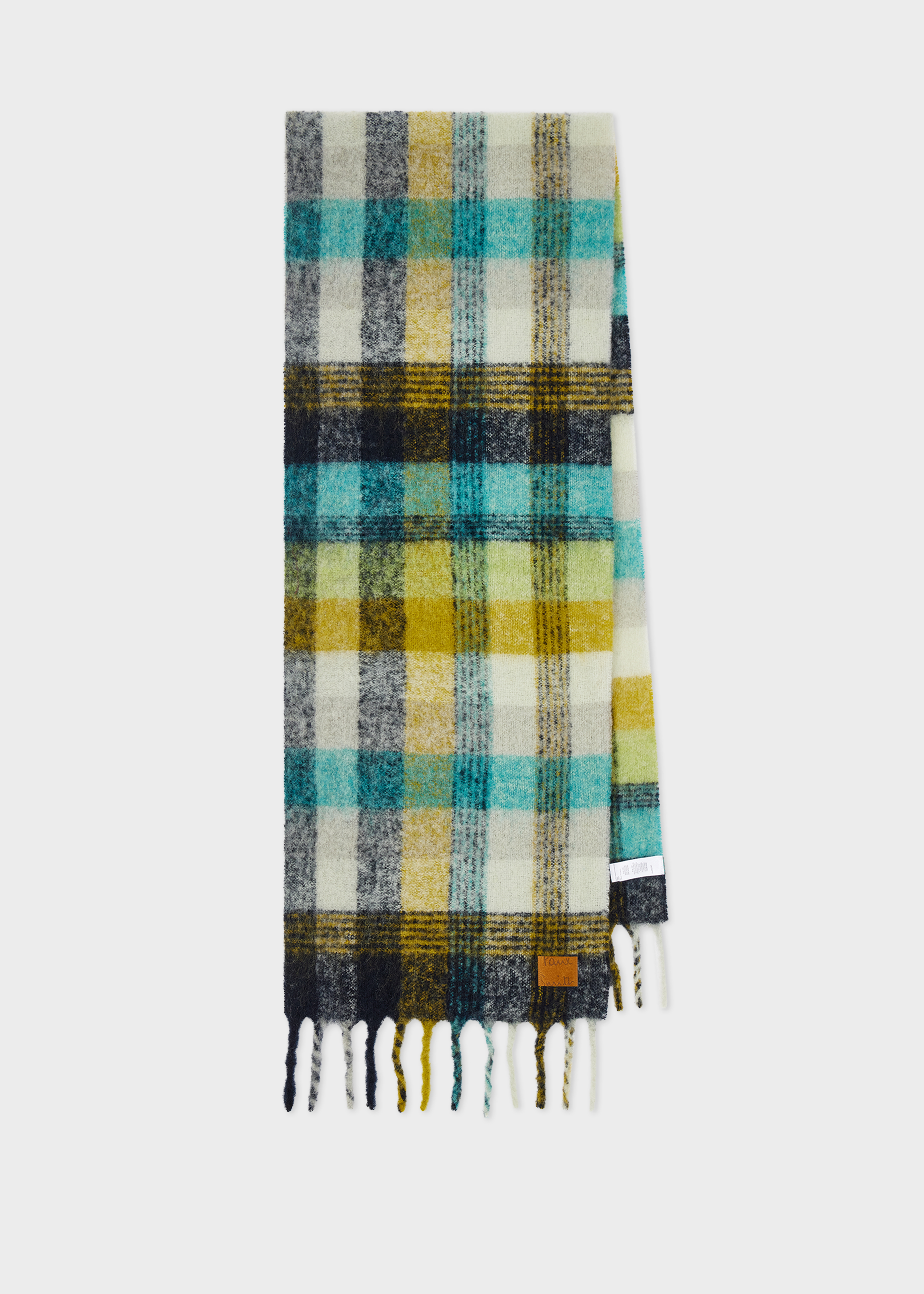 Green Merino Wool Check Scarf