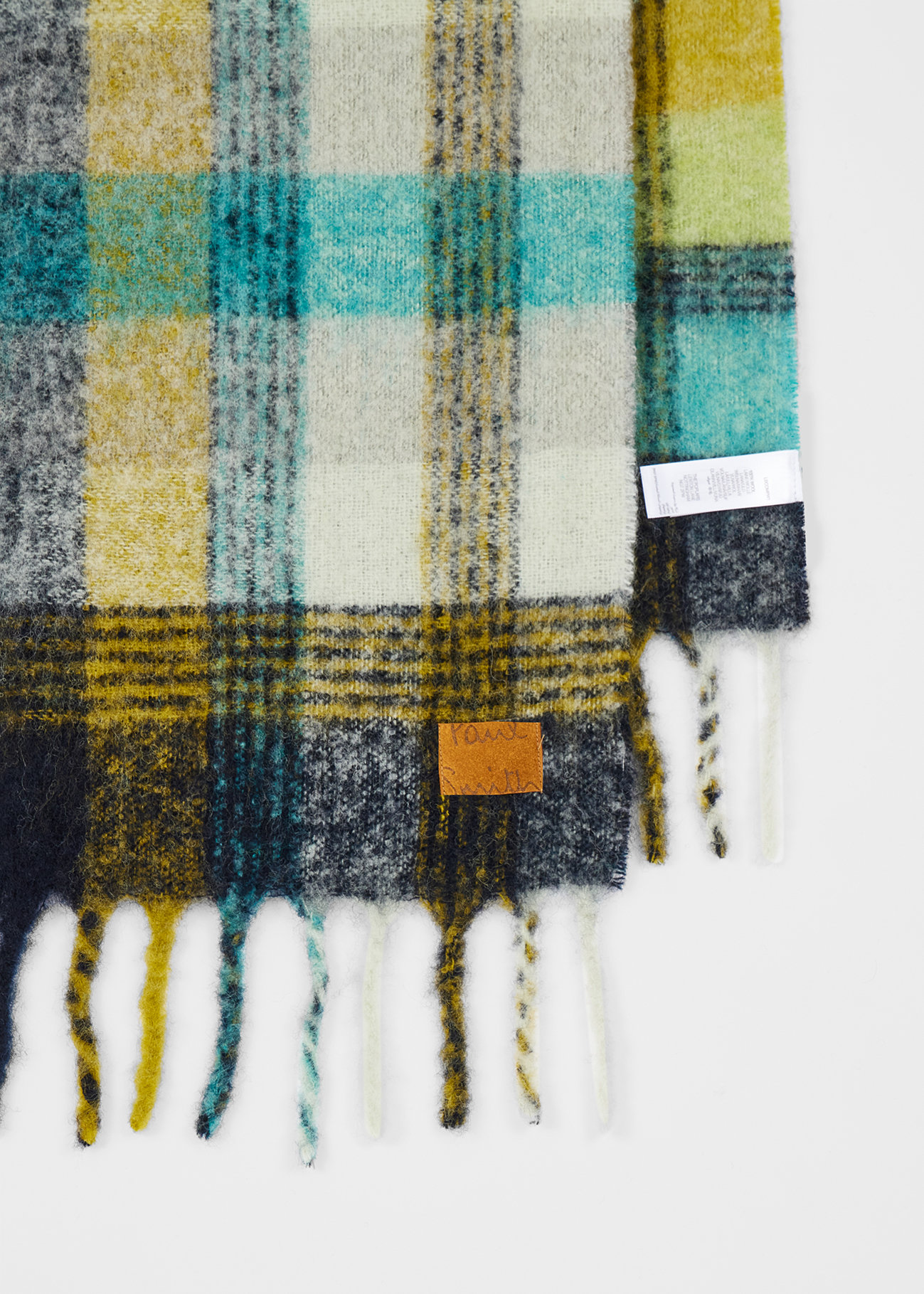 Green Merino Wool Check Scarf