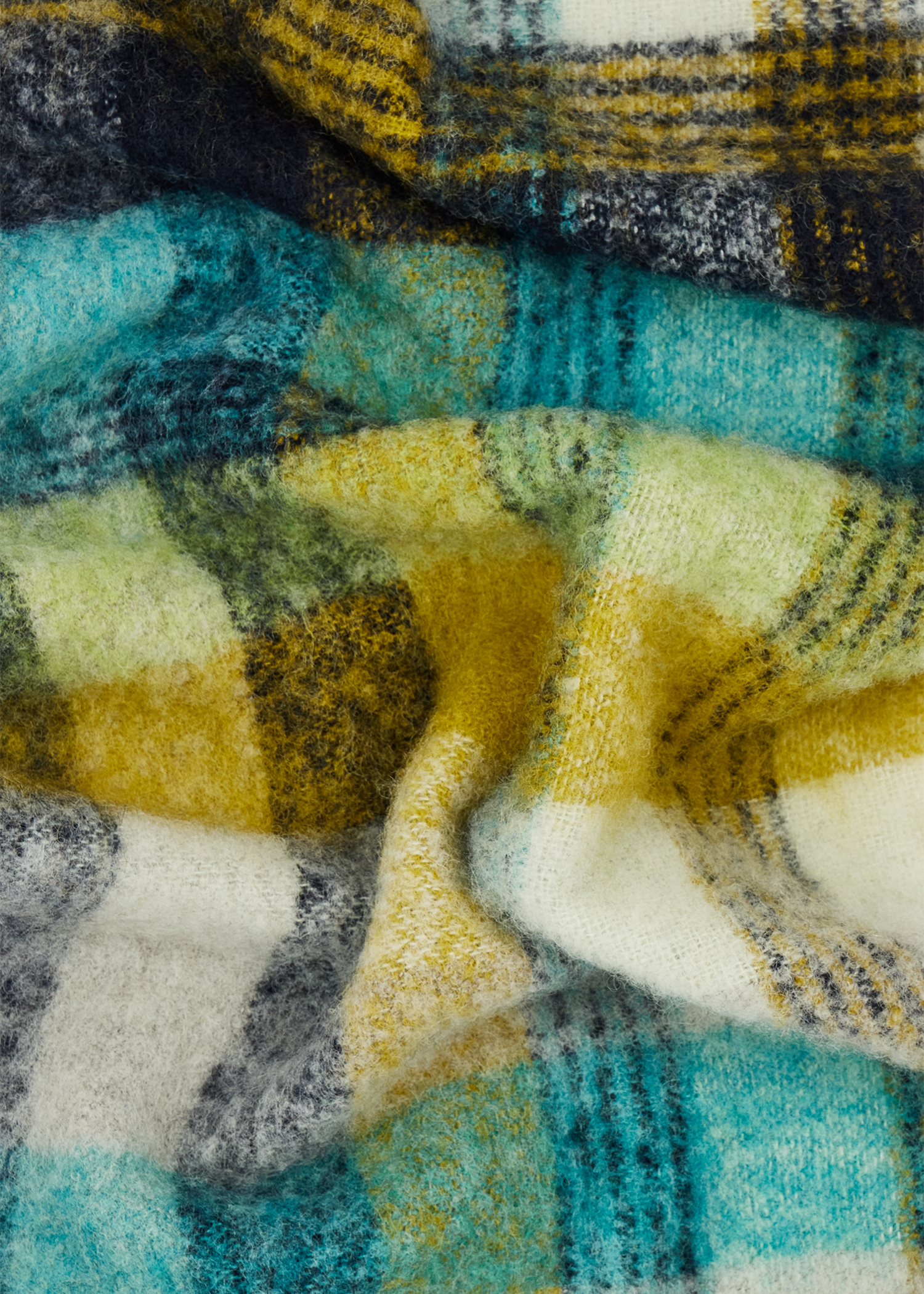 Green Merino Wool Check Scarf