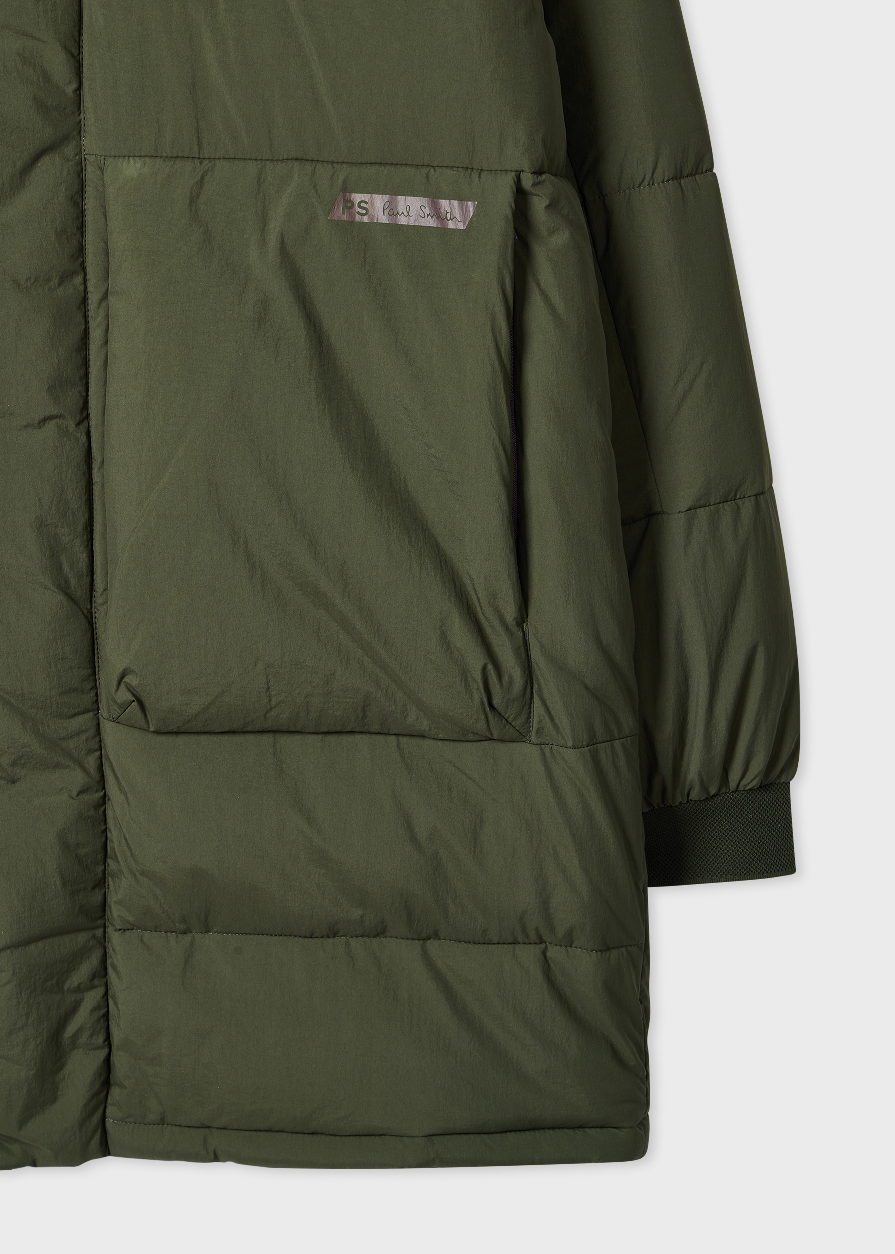 Green Recycled-Nylon Long Wadded Coat