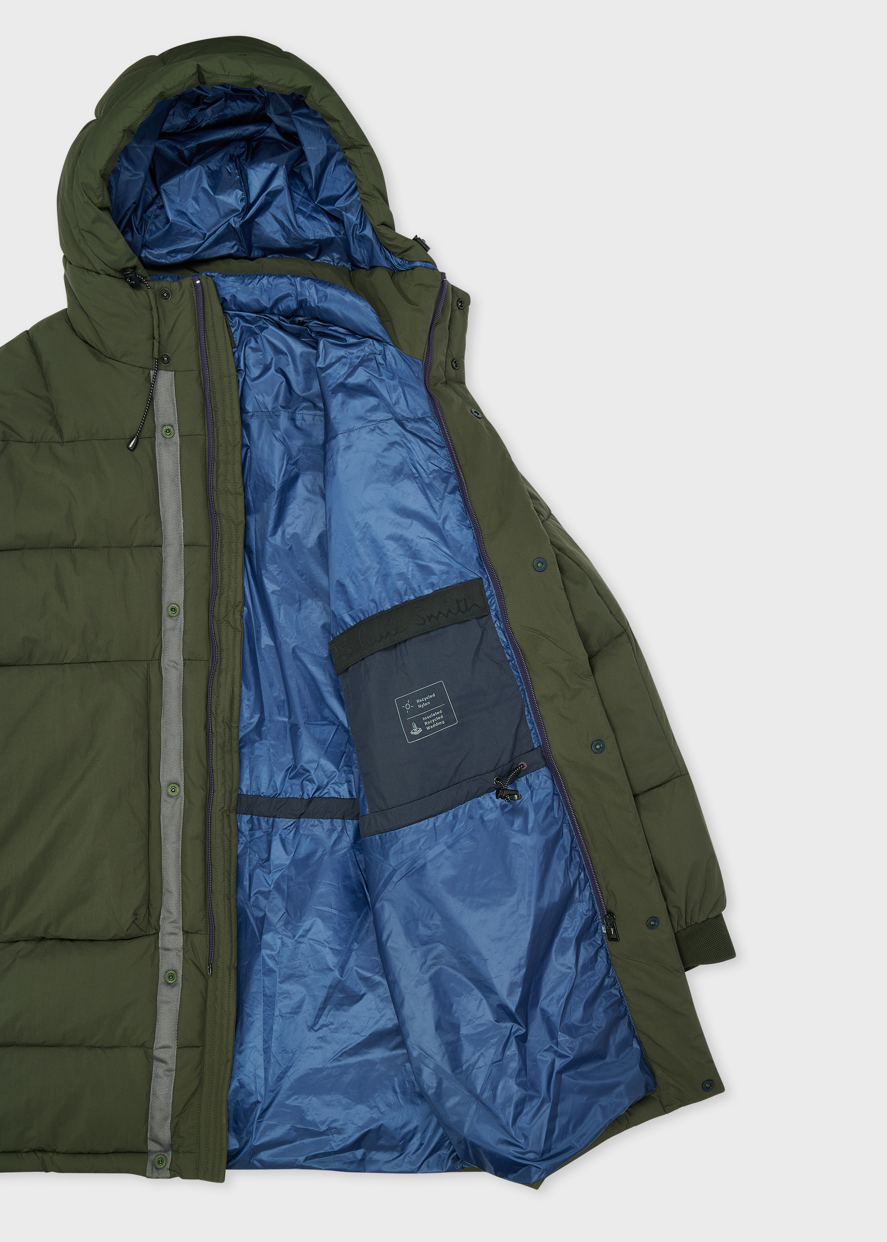 Green Recycled-Nylon Long Wadded Coat