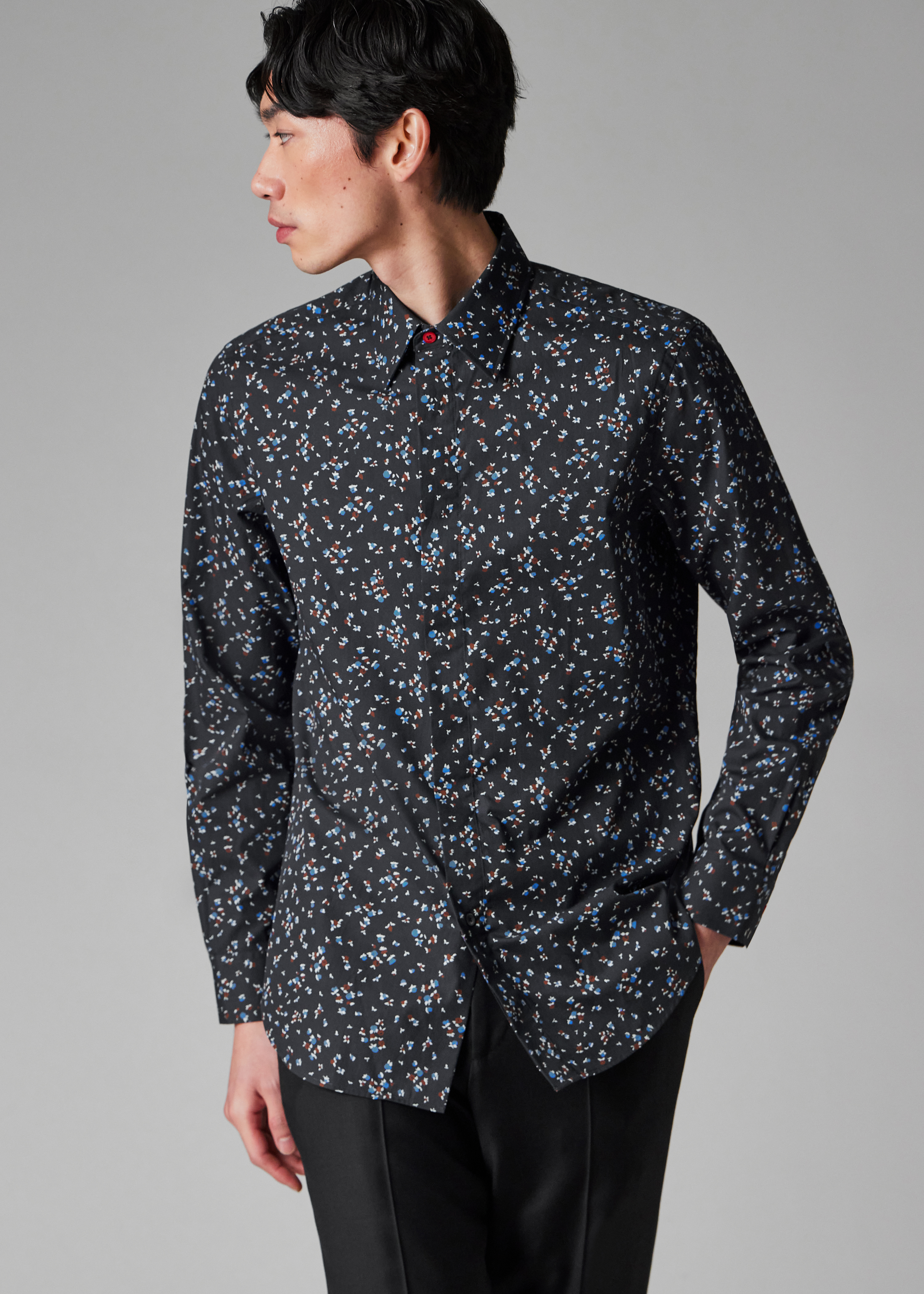 Tailored-Fit Navy Ditsy Floral Cotton Shirt