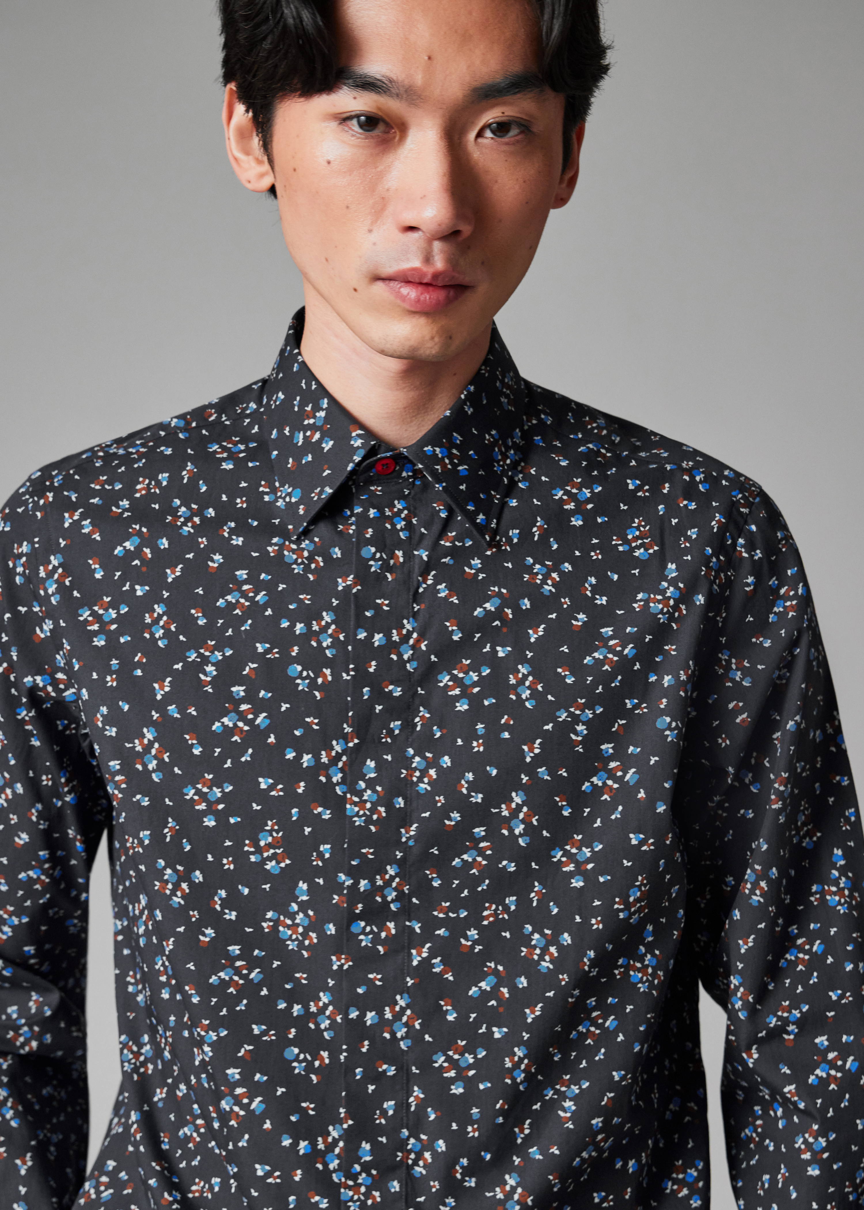 Tailored-Fit Navy Ditsy Floral Cotton Shirt