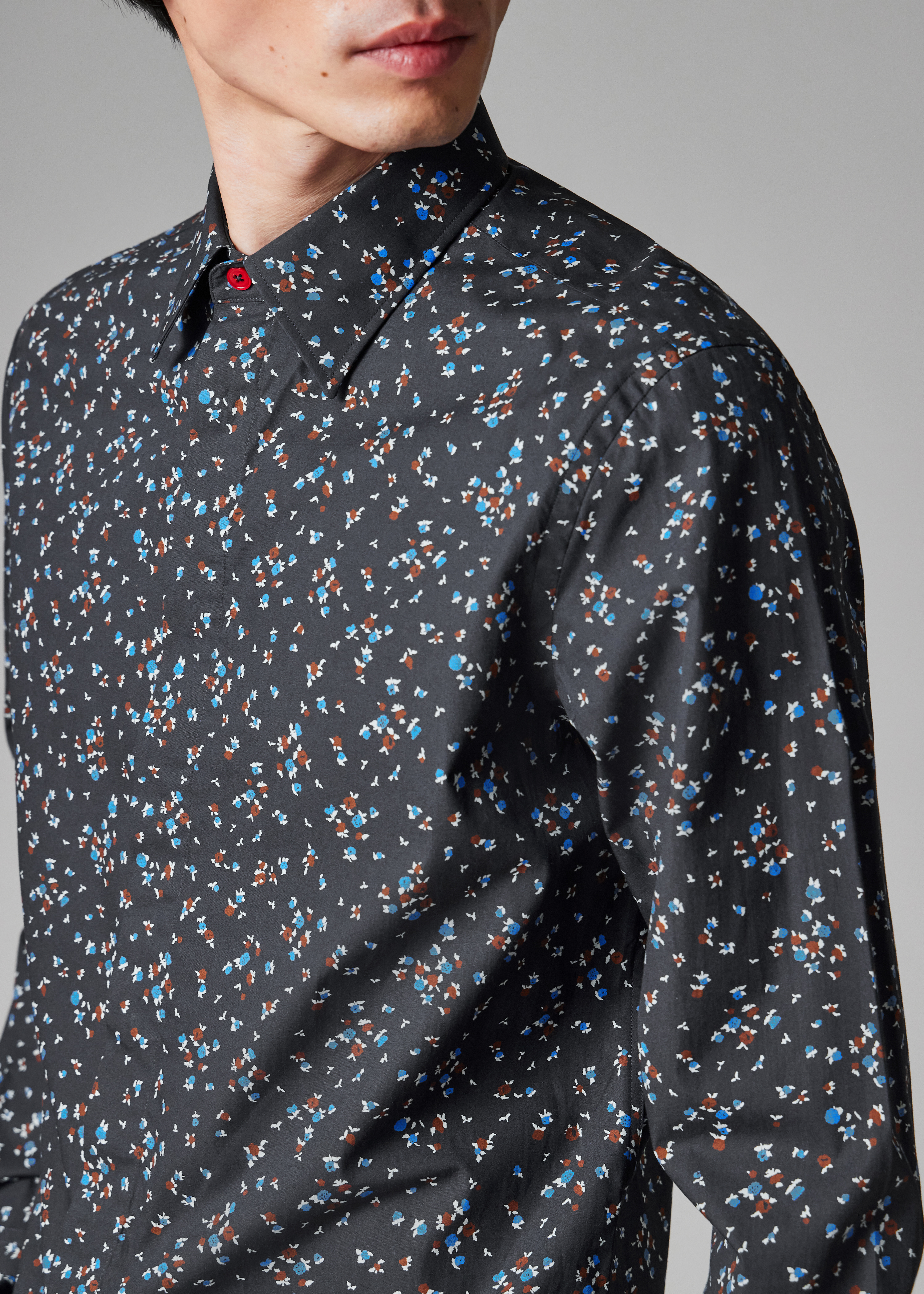 Tailored-Fit Navy Ditsy Floral Cotton Shirt