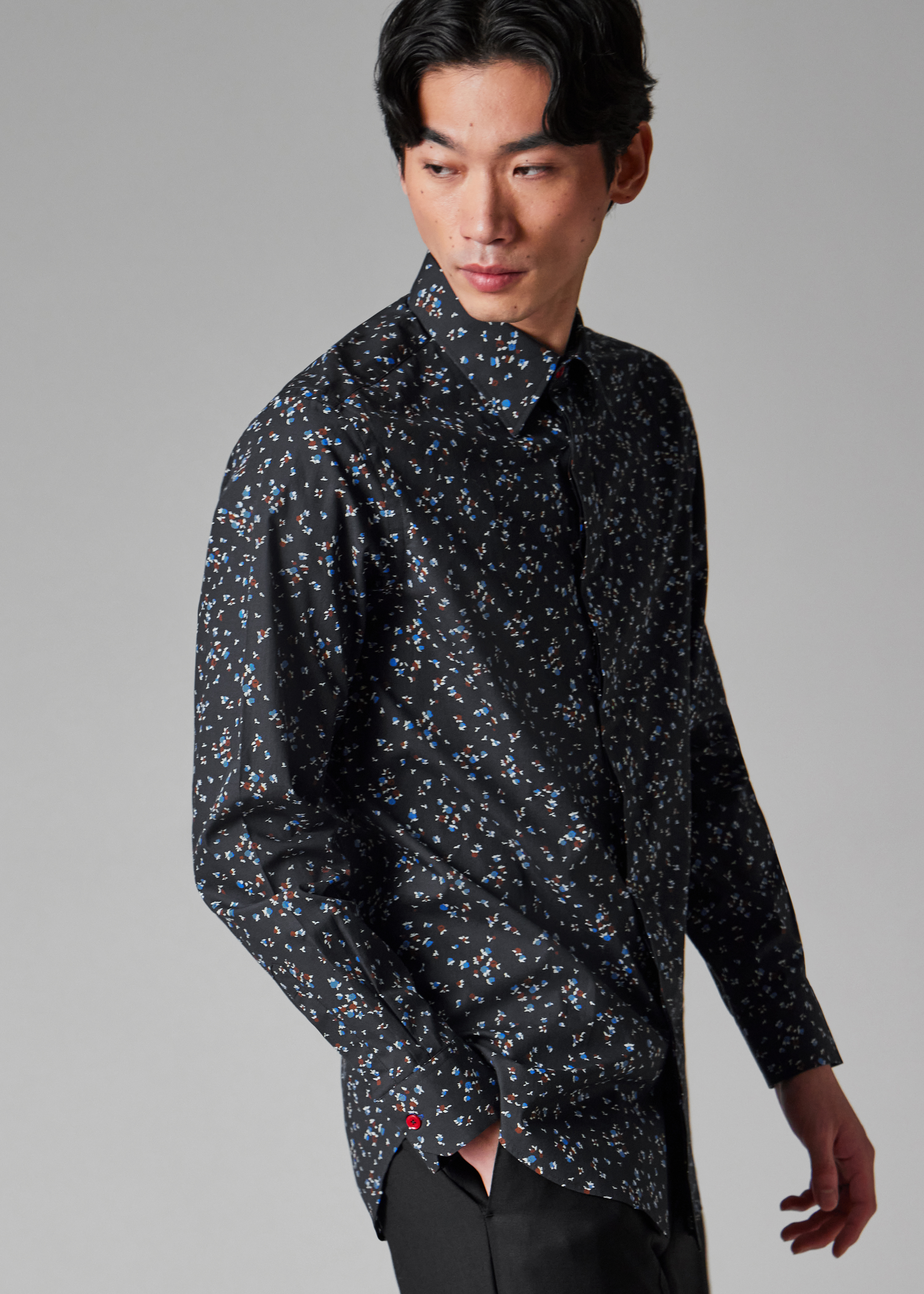 Tailored-Fit Navy Ditsy Floral Cotton Shirt