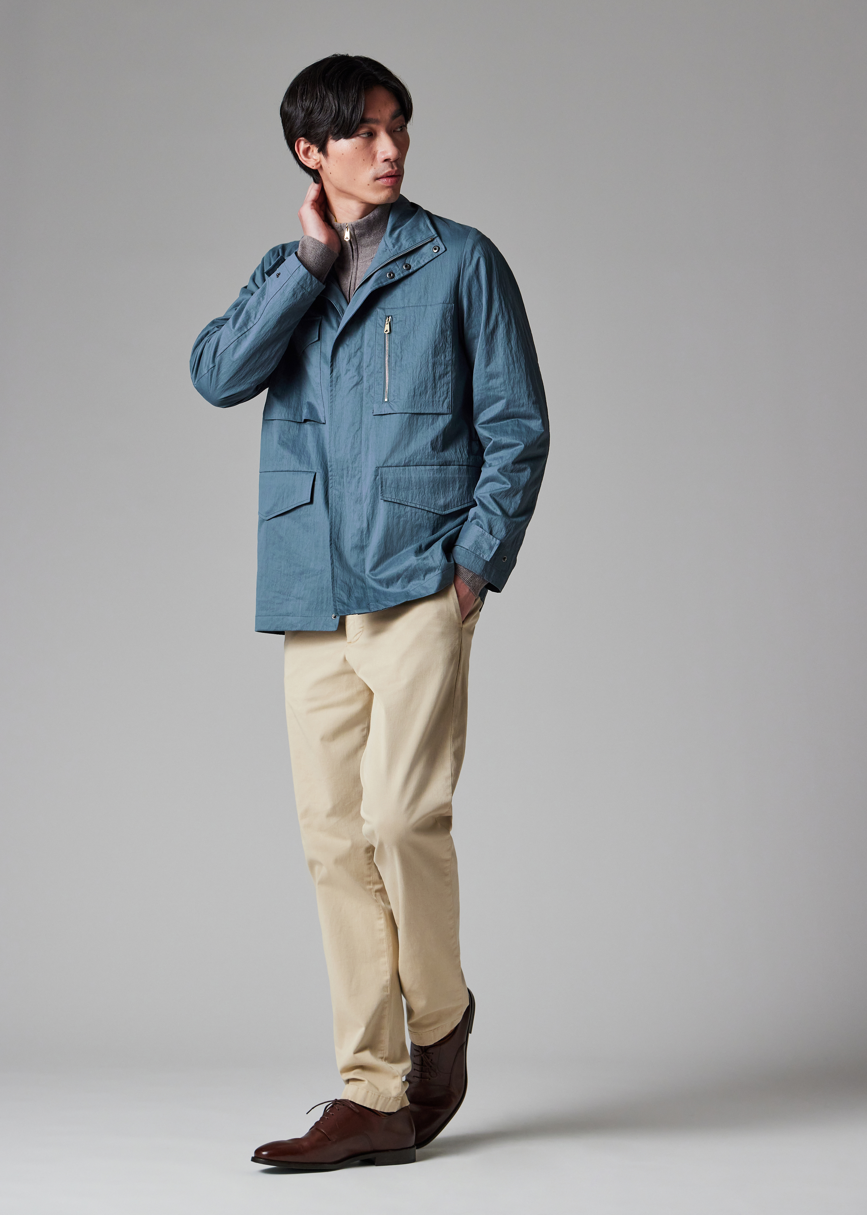 Men's Light Blue Nylon-Blend Water Resistant Field Jacket