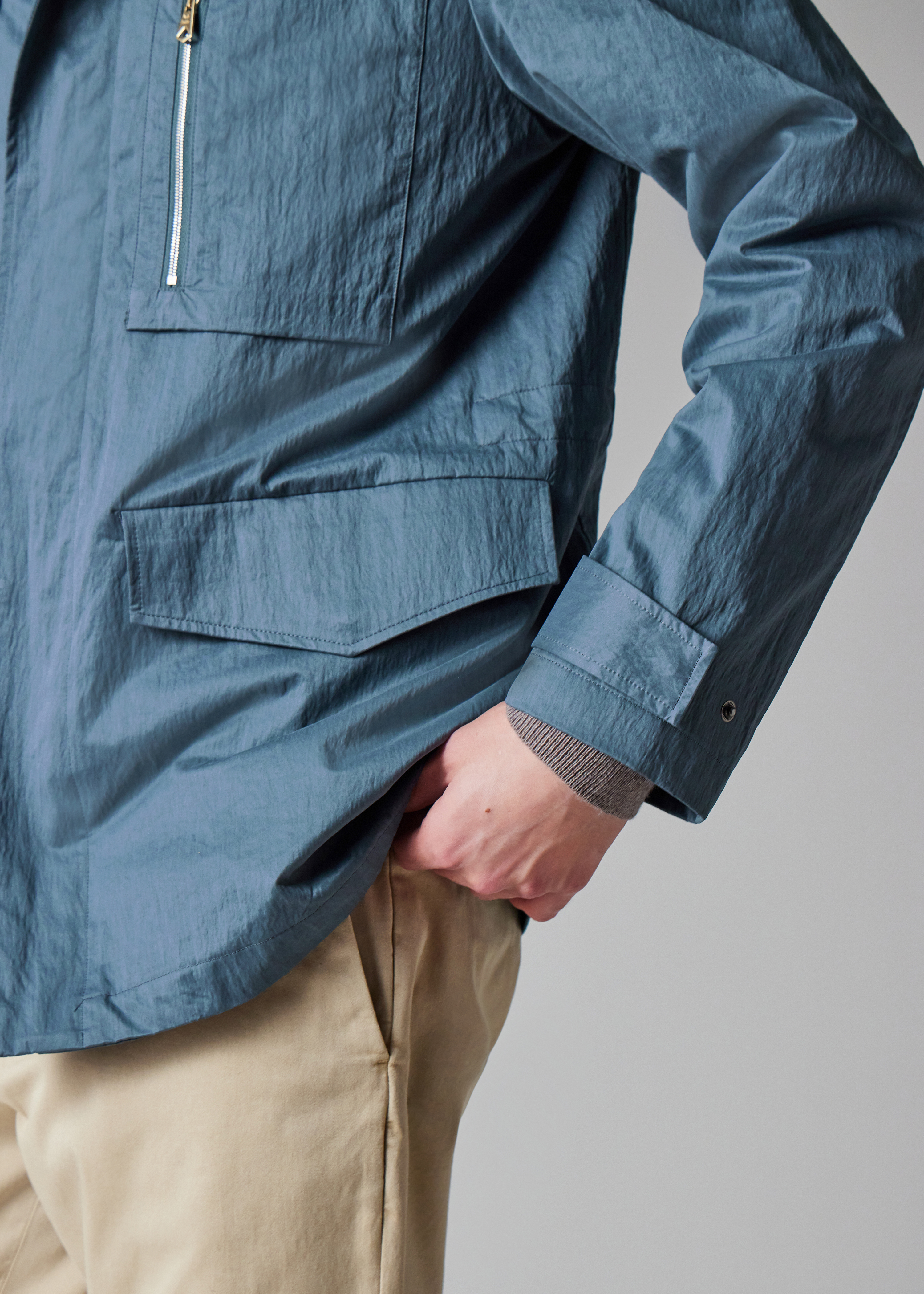 Light Blue Peached Nylon-Blend Field Jacket