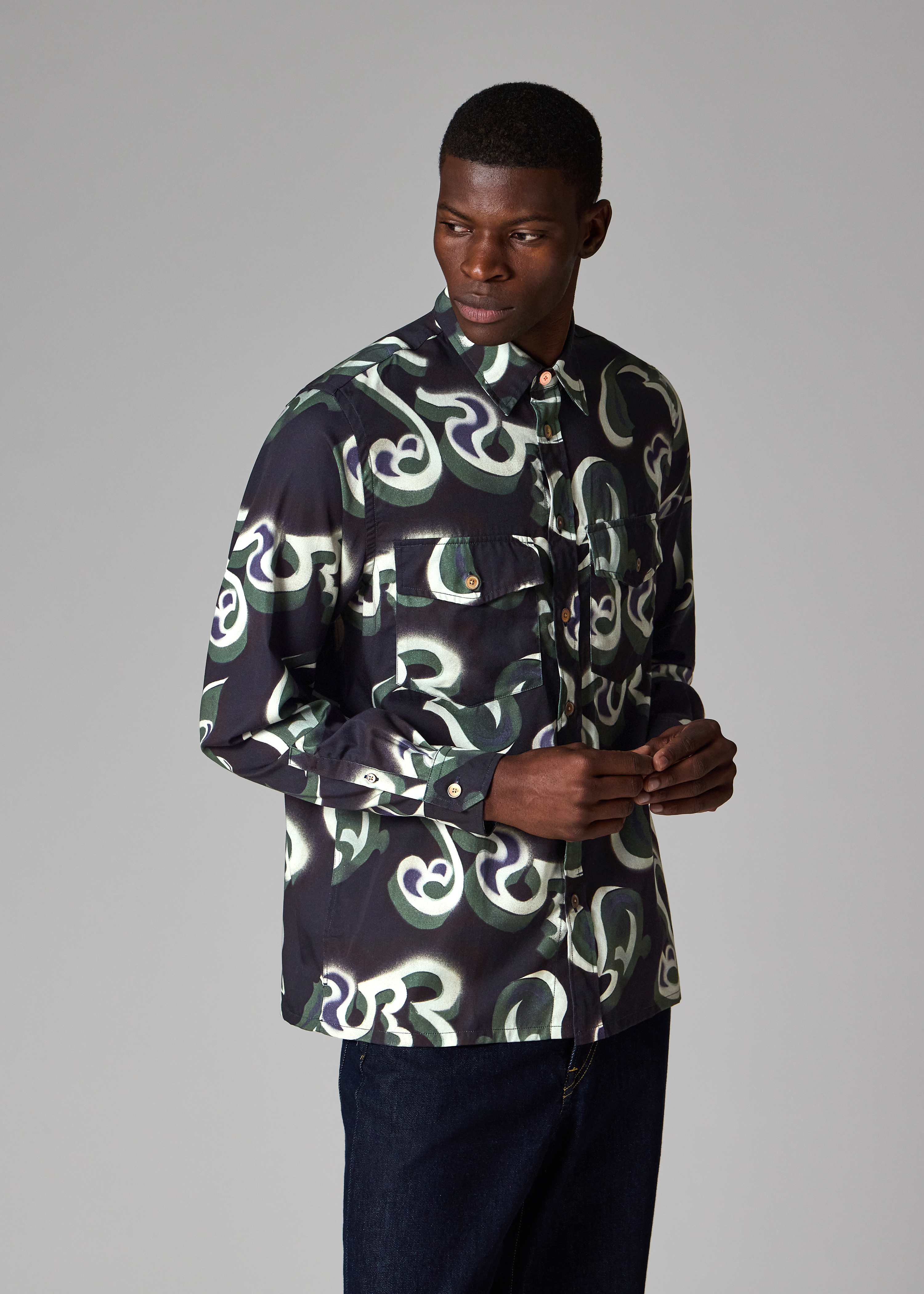 Black 'Waltzer' Lyocell-Cotton Long Sleeve Shirt