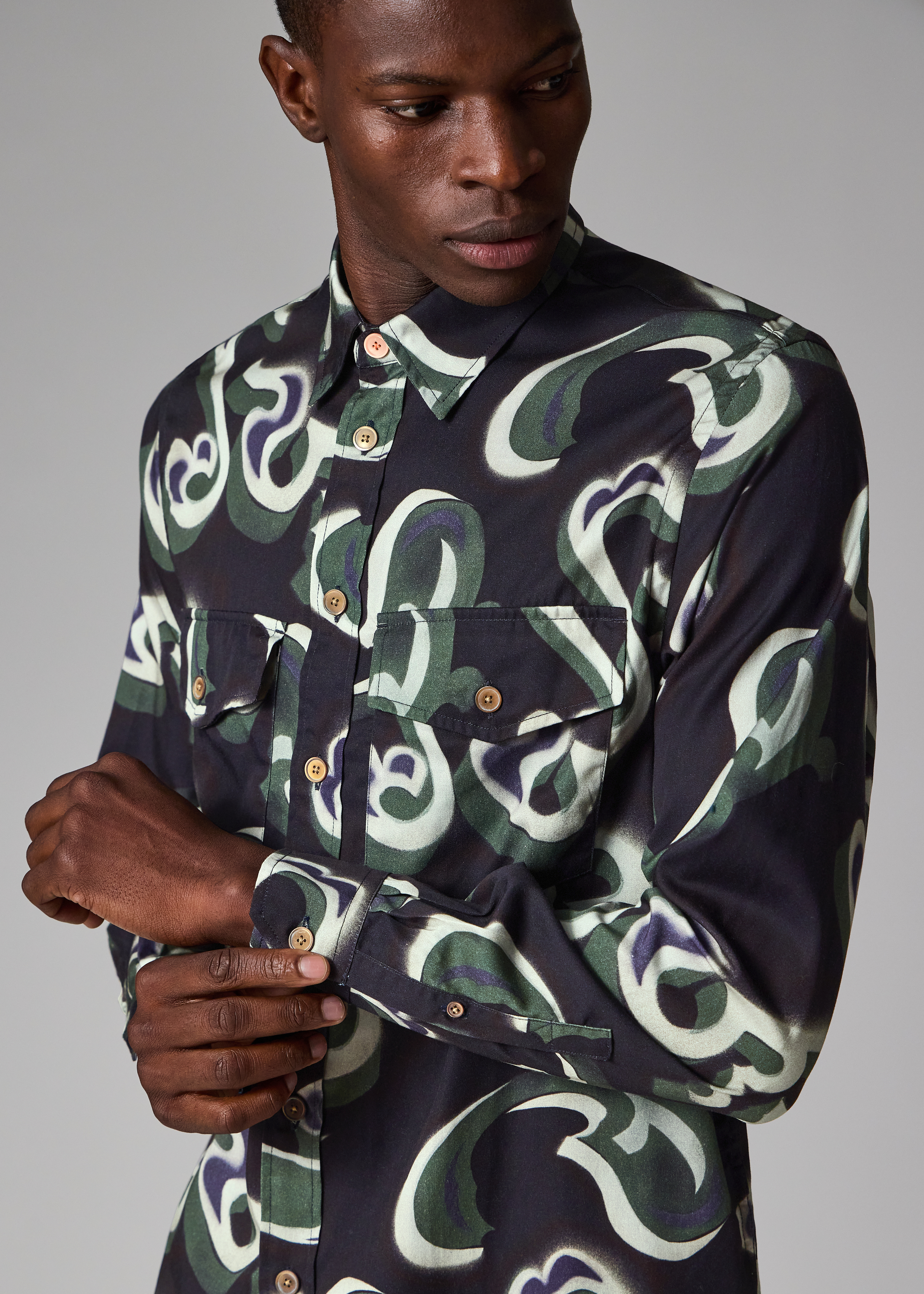 Black 'Waltzer' Lyocell-Cotton Long Sleeve Shirt