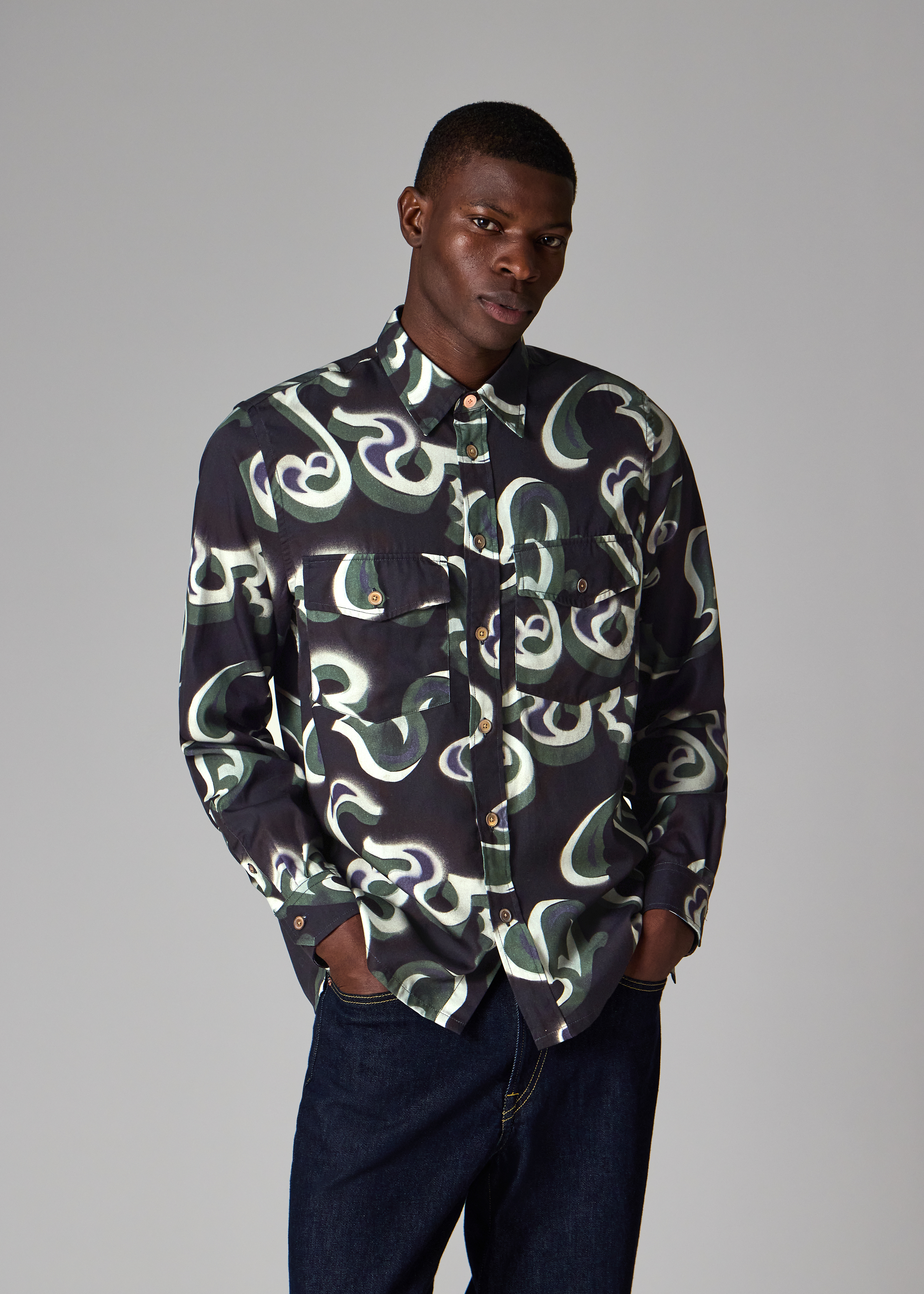 Black 'Waltzer' Lyocell-Cotton Long Sleeve Shirt