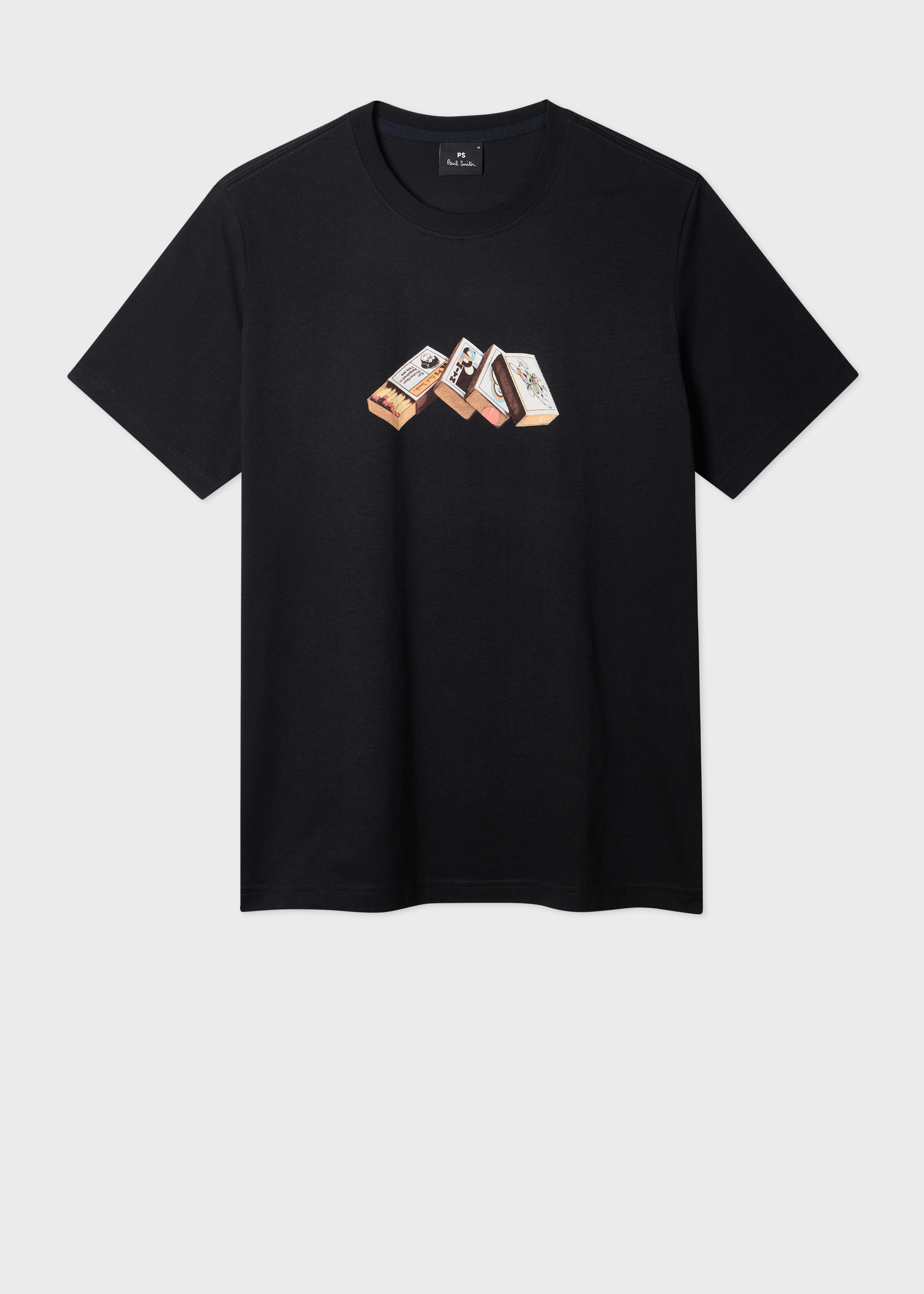 Black Cotton 'Matchboxes' Print T-Shirt