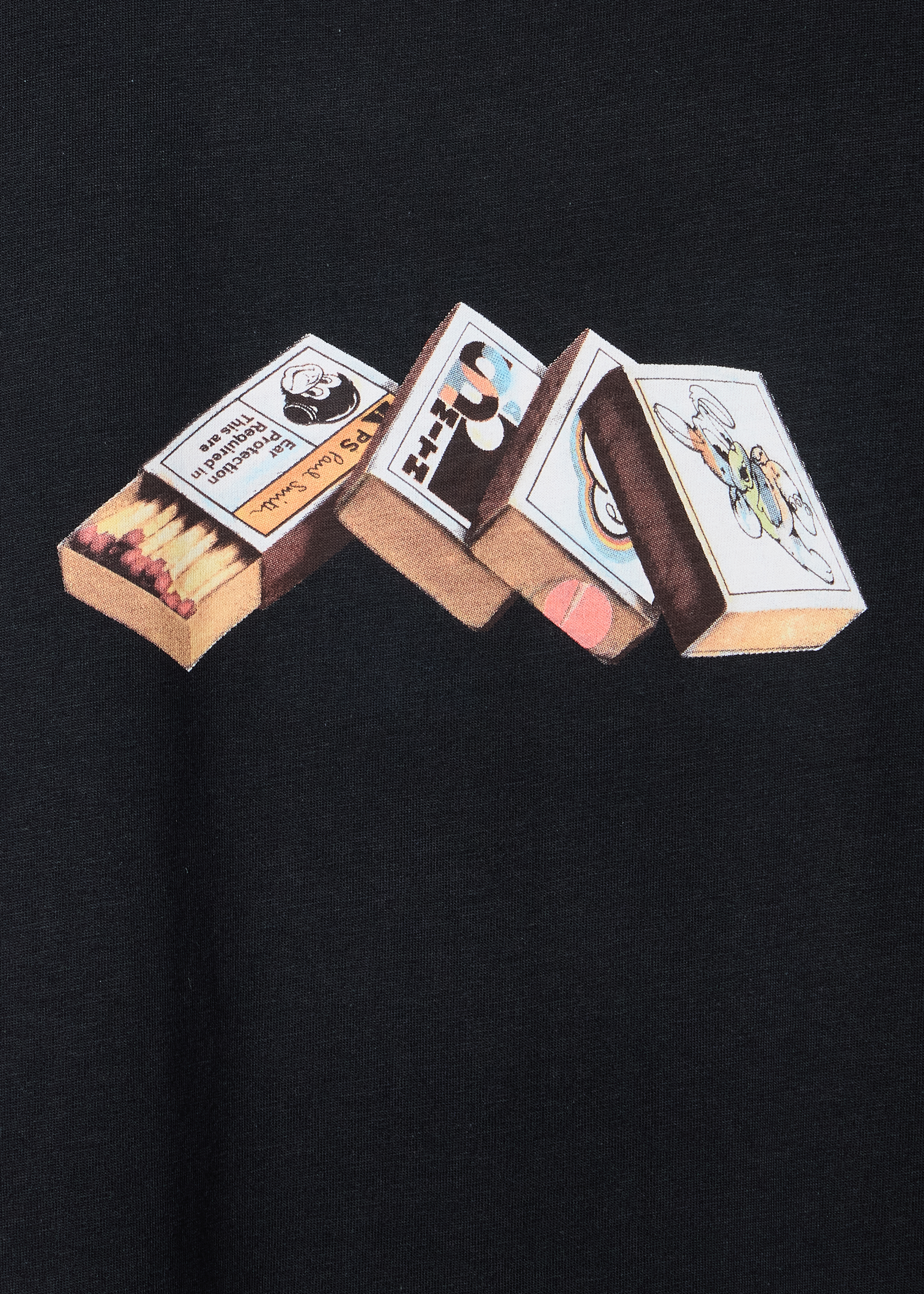 Black Cotton 'Matchboxes' Print T-Shirt