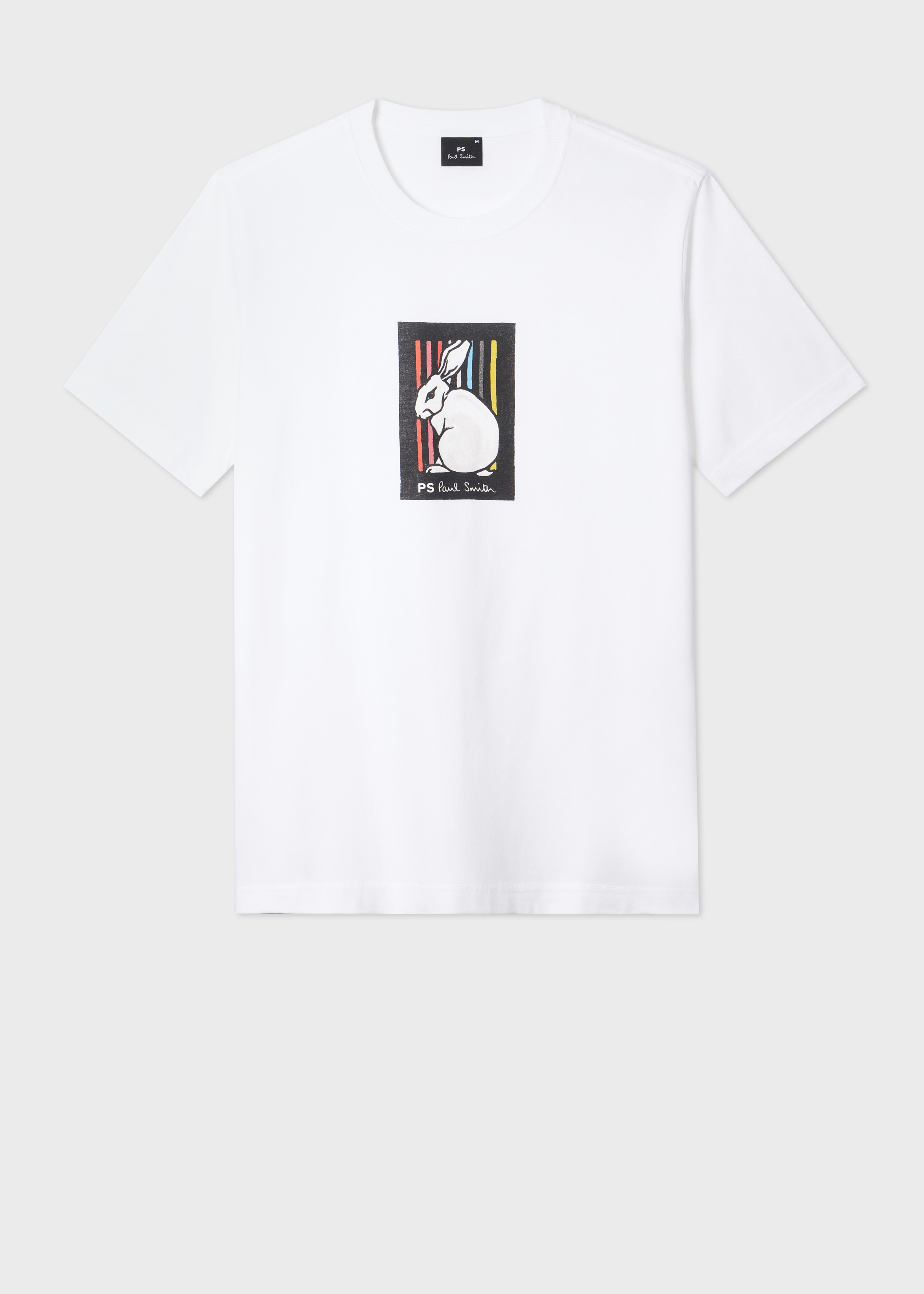 White Cotton 'Rabbit Stripe' Print T-Shirt