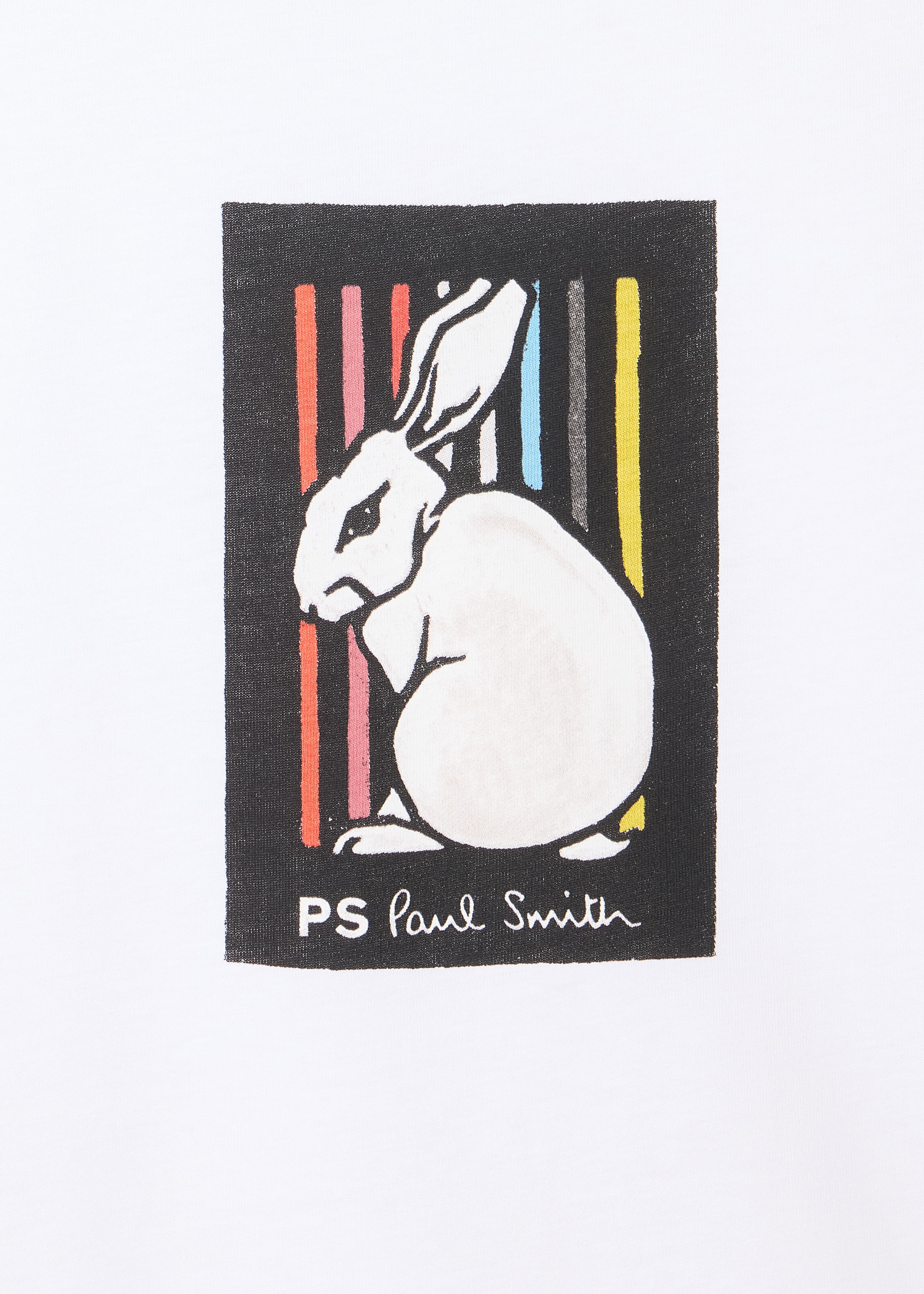 White Cotton 'Rabbit Stripe' Print T-Shirt