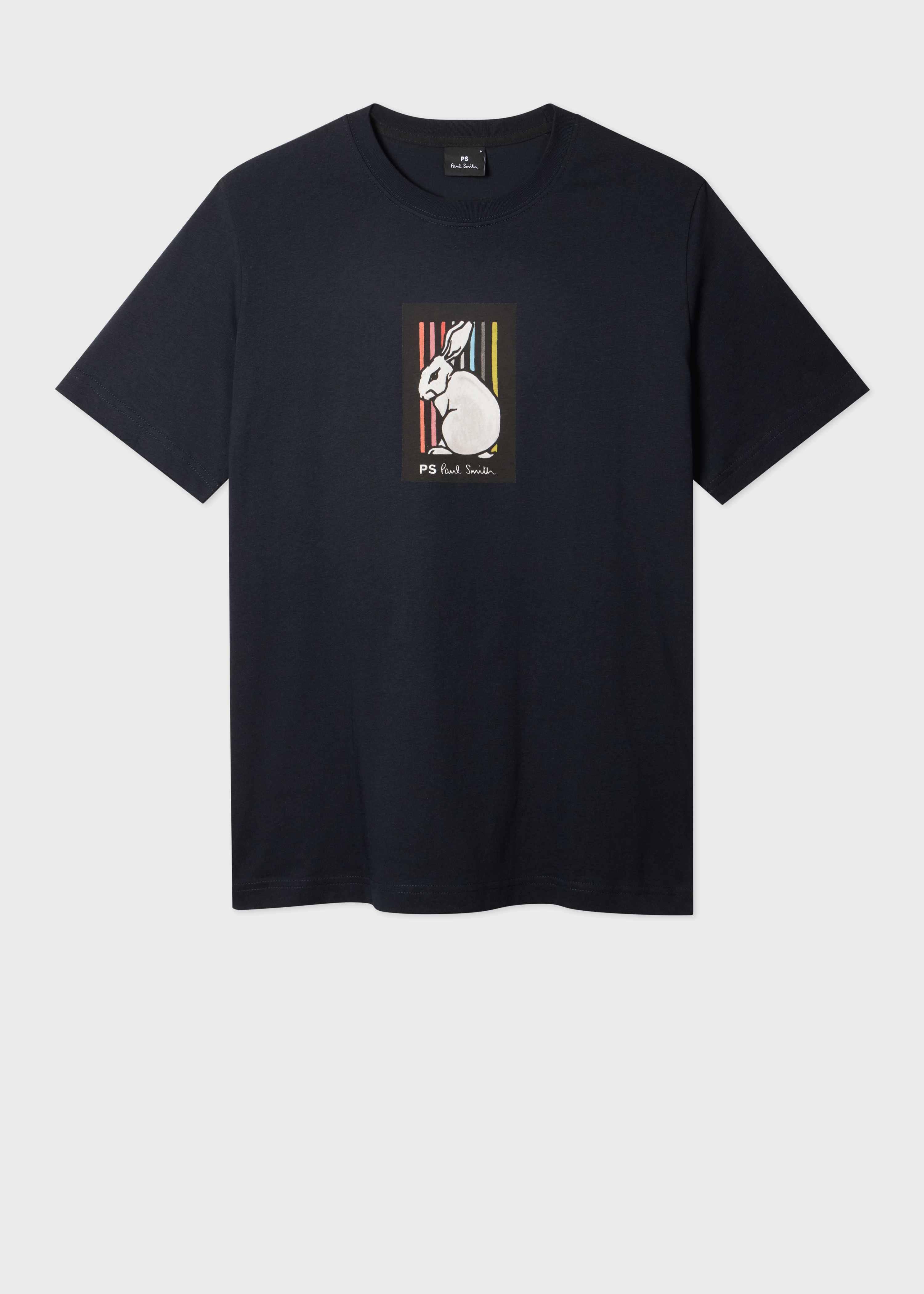 Dark Navy Cotton 'Rabbit Stripe' Print T-Shirt