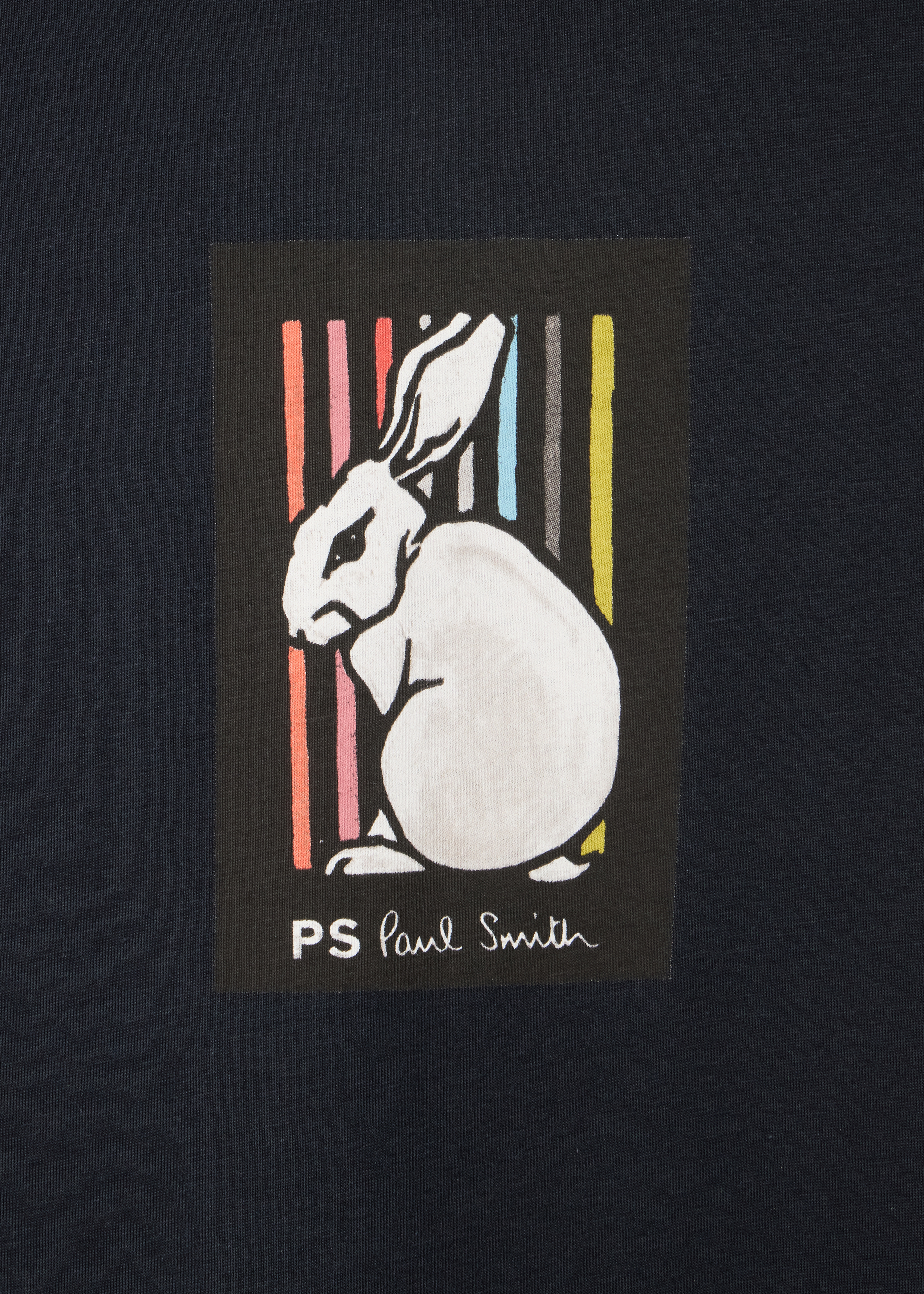 Dark Navy Cotton 'Rabbit Stripe' Print T-Shirt
