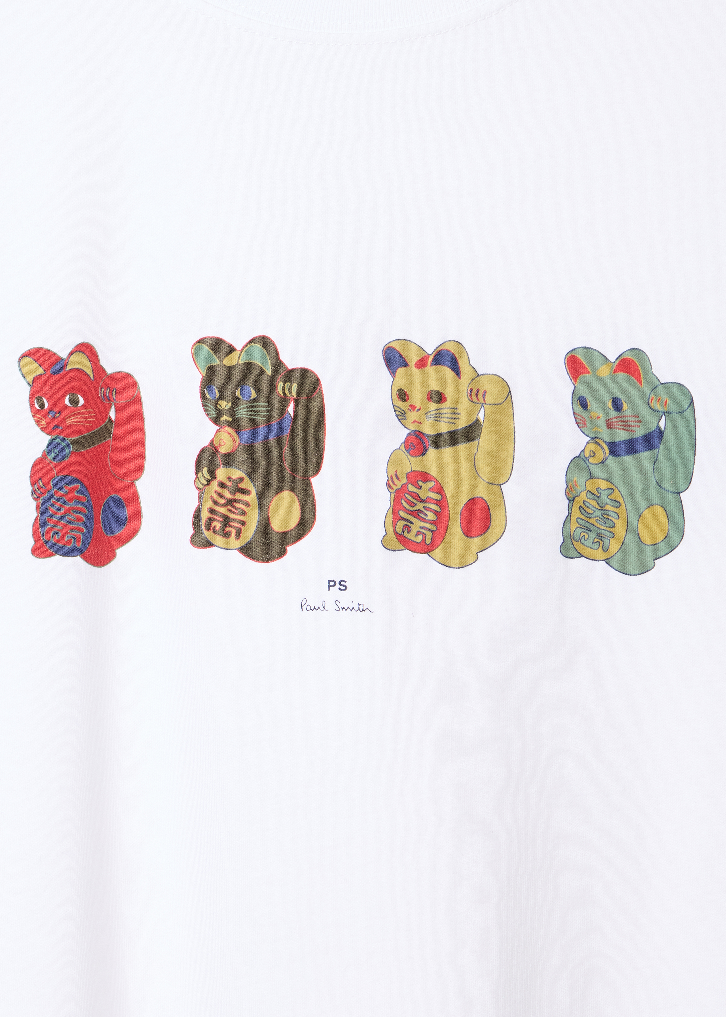 White 'Lucky Cats' Print T-Shirt